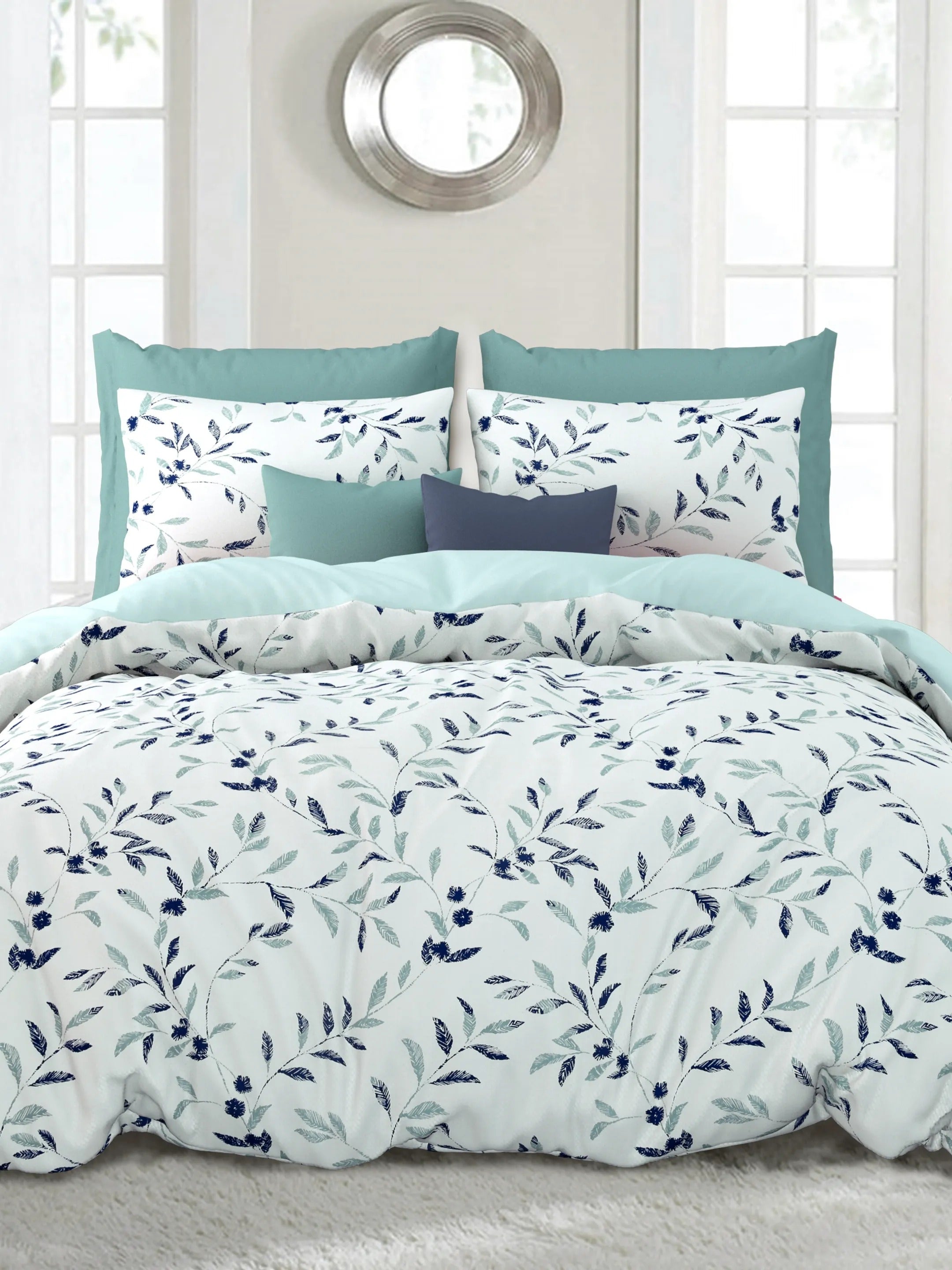 LIVING ROOTS Jaipuri Hand Block Print Double King Cotton Bedsheet 86*104 inches (7.1*8.6 feet) With 2 Pillow Cover | 240 TC | Rich Fast Colour With No Colour Bleeding | (508-B) (Blue)