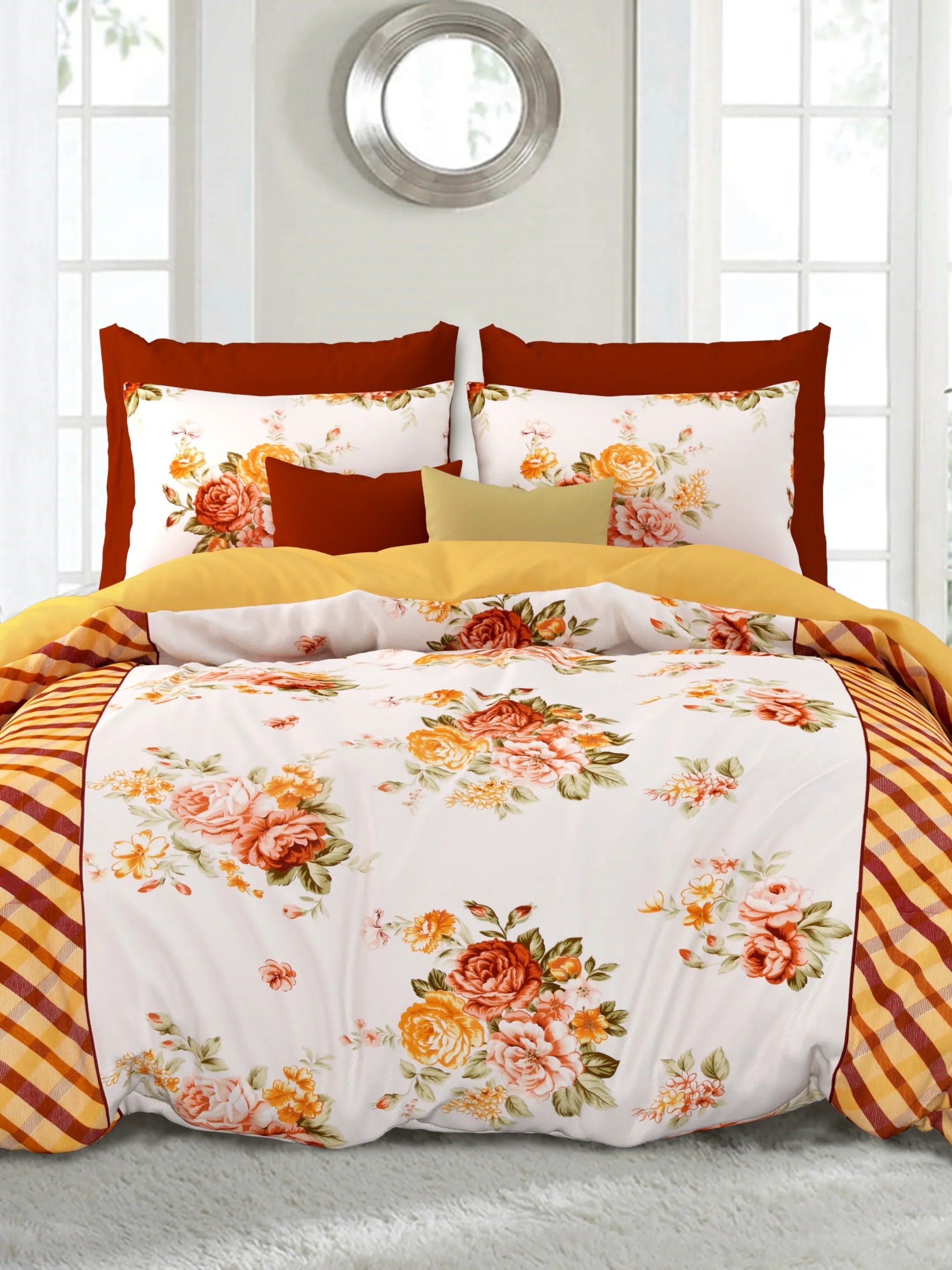 LIVING ROOTS Jaipuri Hand Block Print Double King Cotton Bedsheet 86*104 inches (7.1*8.6 feet) With 2 Pillow Cover | 240 TC | Rich Fast Colour With No Colour Bleeding | (509-A) (Yellow)