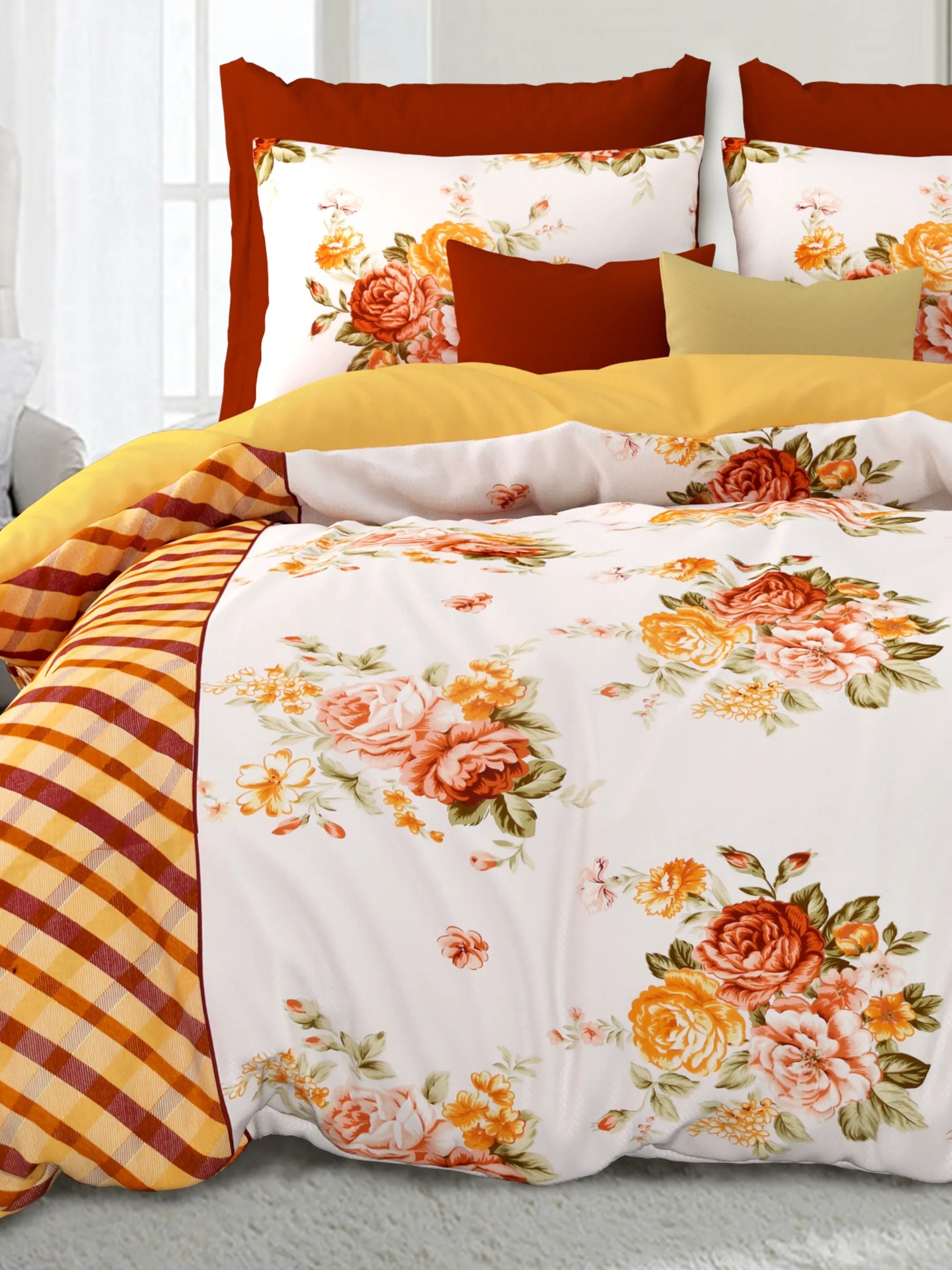 LIVING ROOTS Jaipuri Hand Block Print Double King Cotton Bedsheet 86*104 inches (7.1*8.6 feet) With 2 Pillow Cover | 240 TC | Rich Fast Colour With No Colour Bleeding | (509-A) (Yellow)