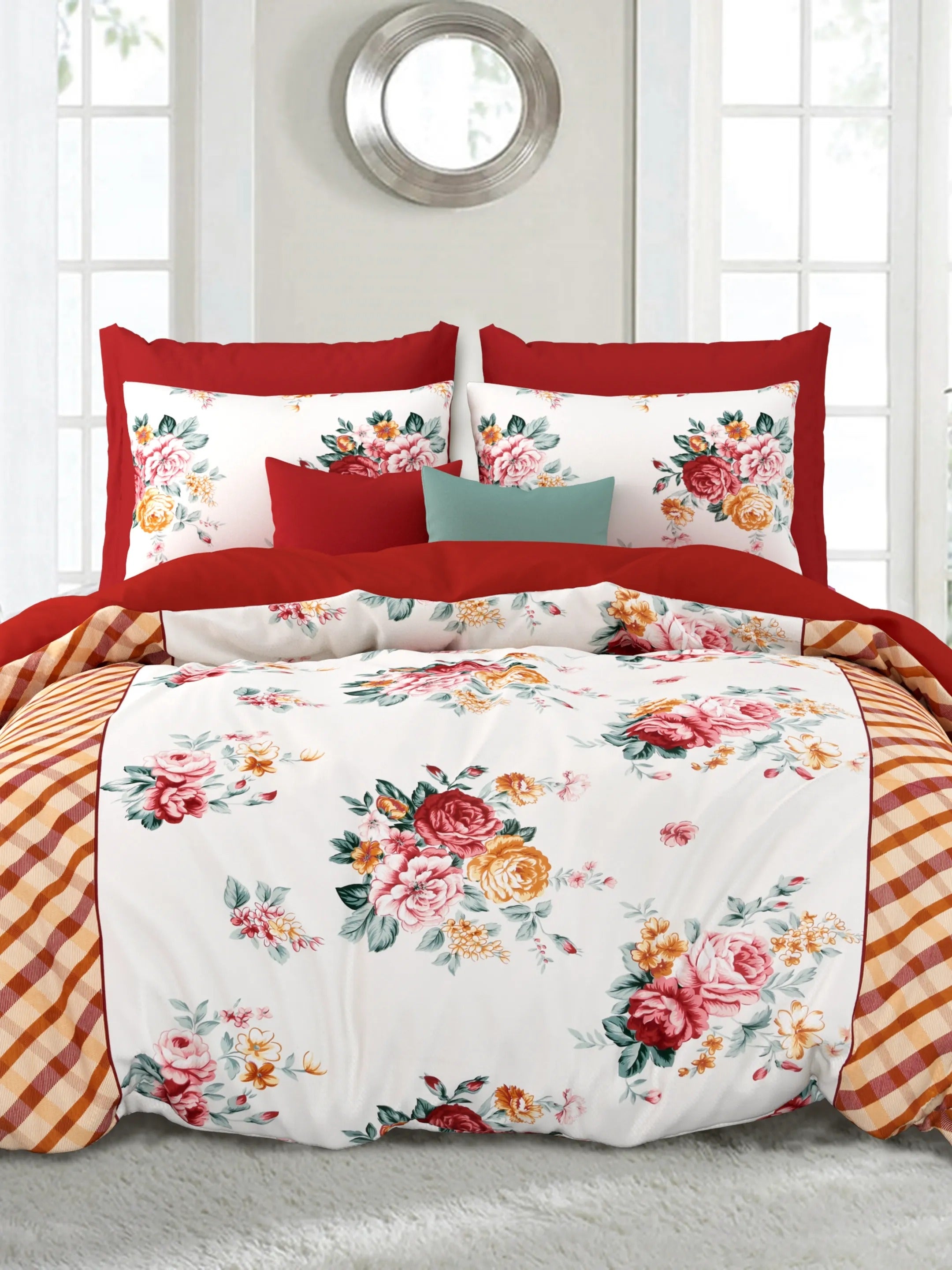 LIVING ROOTS Jaipuri Hand Block Print Double King Cotton Bedsheet 86*104 inches (7.1*8.6 feet) With 2 Pillow Cover | 240 TC | Rich Fast Colour With No Colour Bleeding | (509-C) (Maroon)