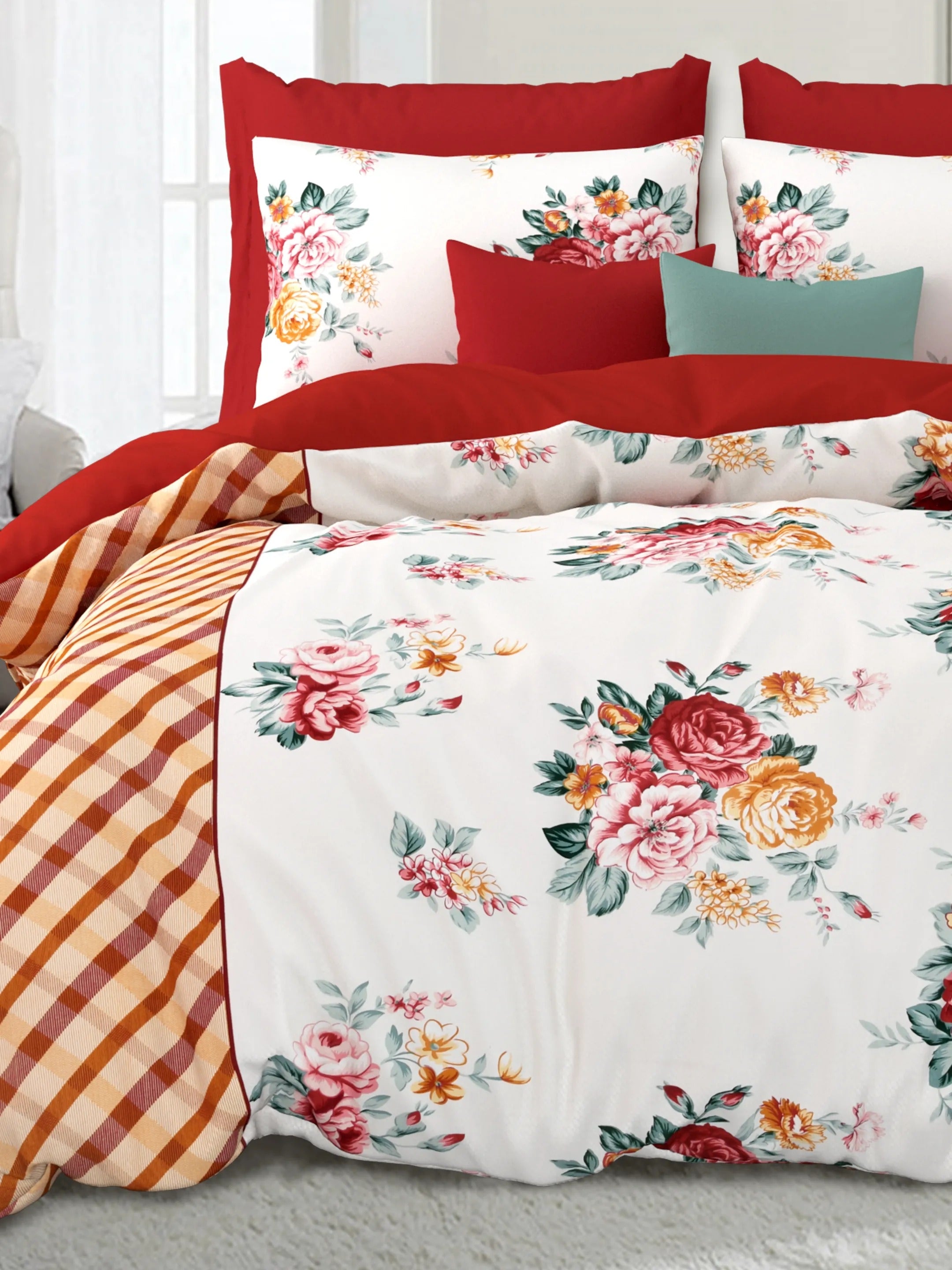 LIVING ROOTS Jaipuri Hand Block Print Double King Cotton Bedsheet 86*104 inches (7.1*8.6 feet) With 2 Pillow Cover | 240 TC | Rich Fast Colour With No Colour Bleeding | (509-C) (Maroon)