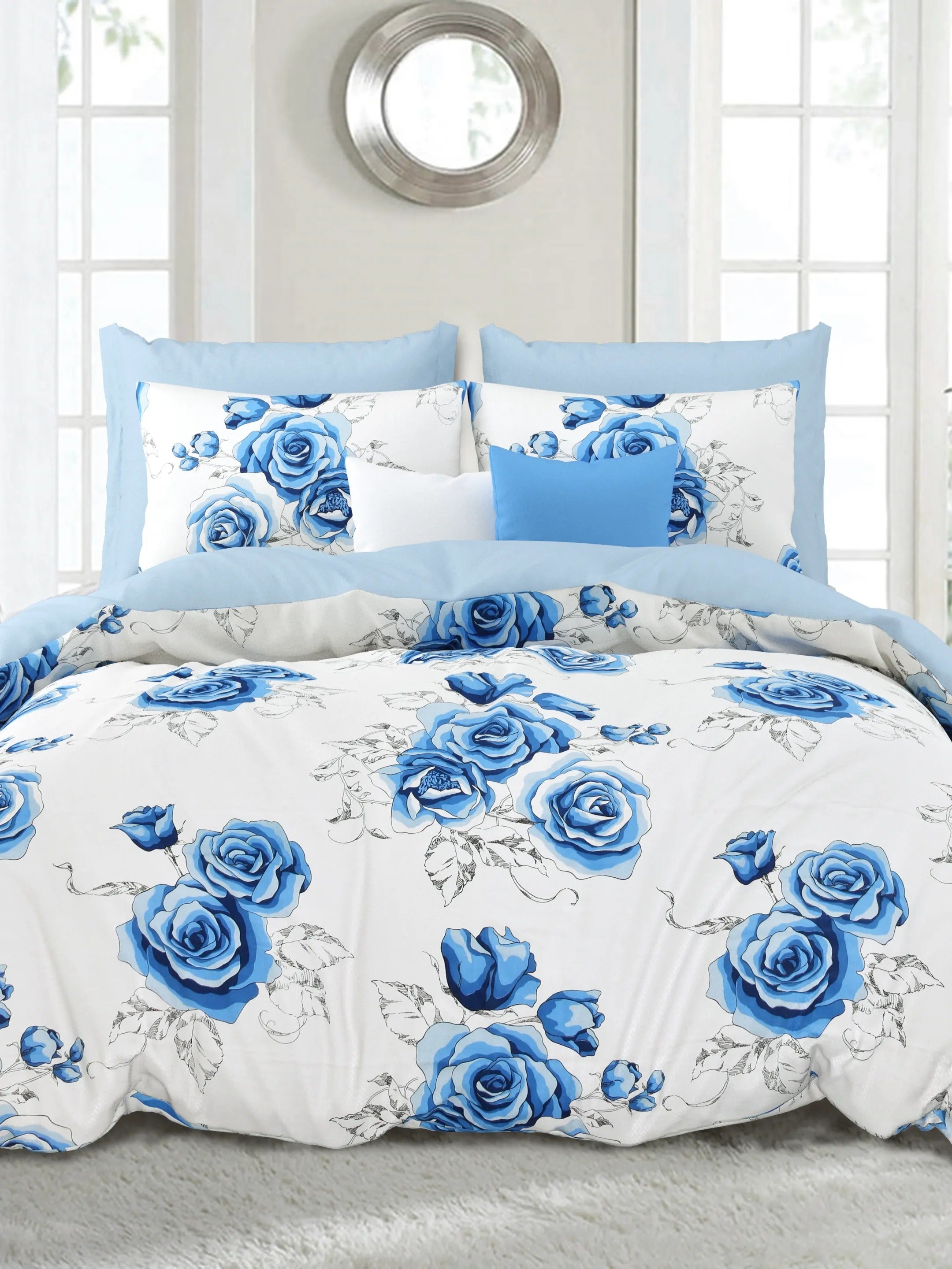 LIVING ROOTS Jaipuri Hand Block Print Double King Cotton Bedsheet 86*104 inches (7.1*8.6 feet) With 2 Pillow Cover | 240 TC | Rich Fast Colour With No Colour Bleeding | (510-B) (Blue)