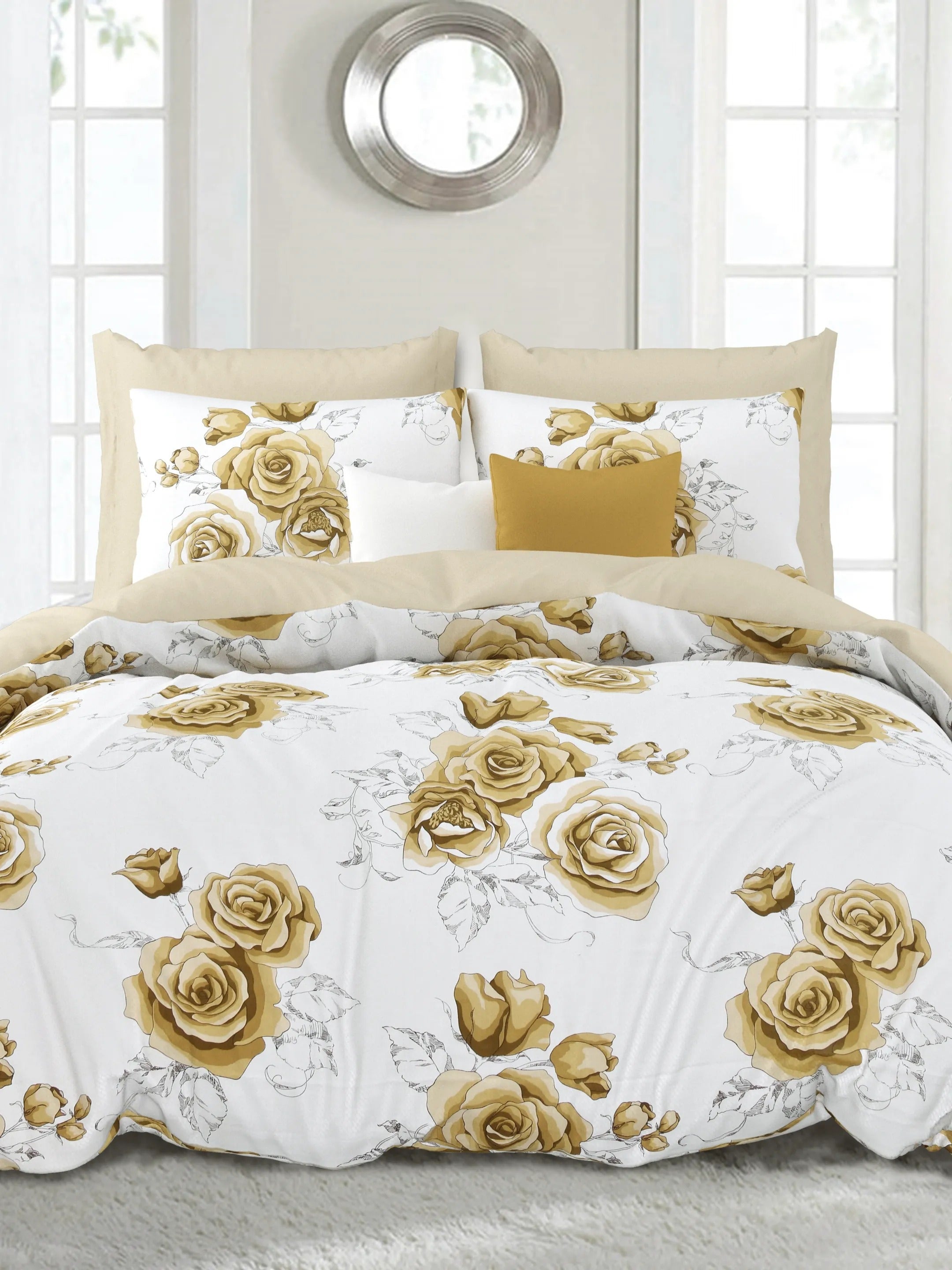 LIVING ROOTS Jaipuri Hand Block Print Double King Cotton Bedsheet 86*104 inches (7.1*8.6 feet) With 2 Pillow Cover | 240 TC | Rich Fast Colour With No Colour Bleeding | (510-C) (Yellow)