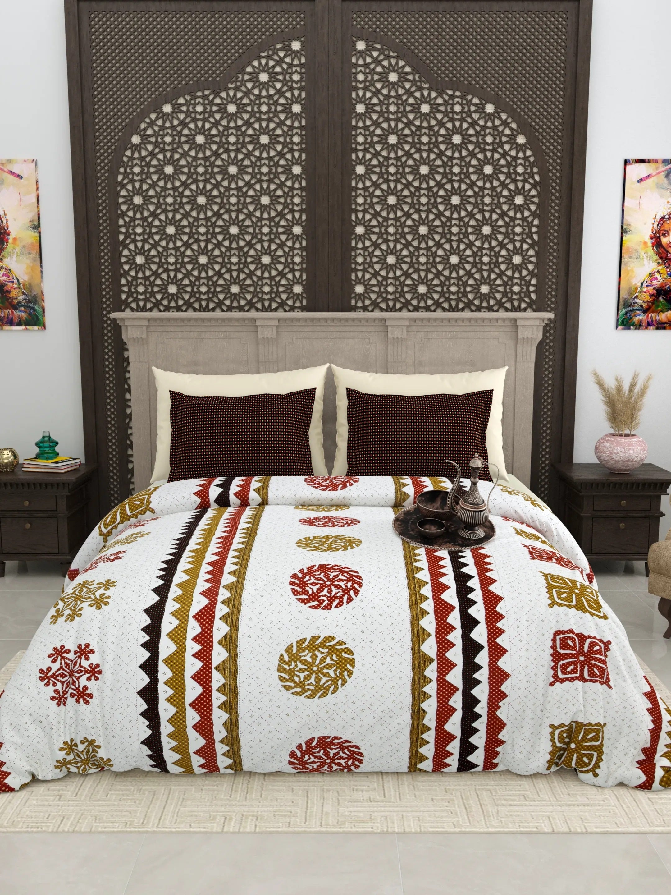 LIVING ROOTS Jaipuri Hand Block Print Super King Cotton Bedsheet 104*104 inches (8.6*8.6 feet) With 2 Pillow Cover | 240 TC | Rich Fast Colour With No Colour Bleeding | (511-A) (Multi)