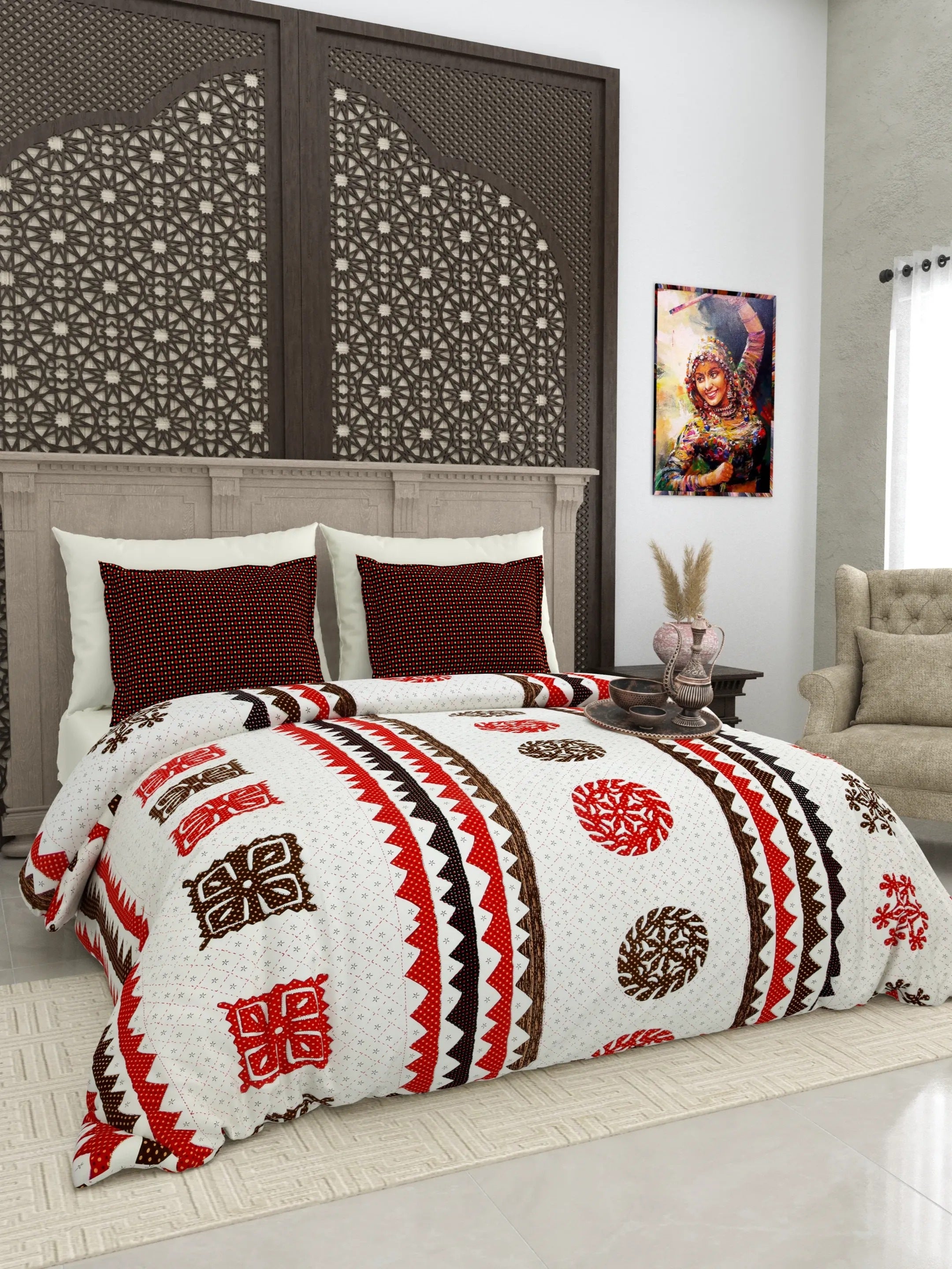 LIVING ROOTS Jaipuri Hand Block Print Super King Cotton Bedsheet 104*104 inches (8.6*8.6 feet) With 2 Pillow Cover | 240 TC | Rich Fast Colour With No Colour Bleeding | (511-B) (Multi)
