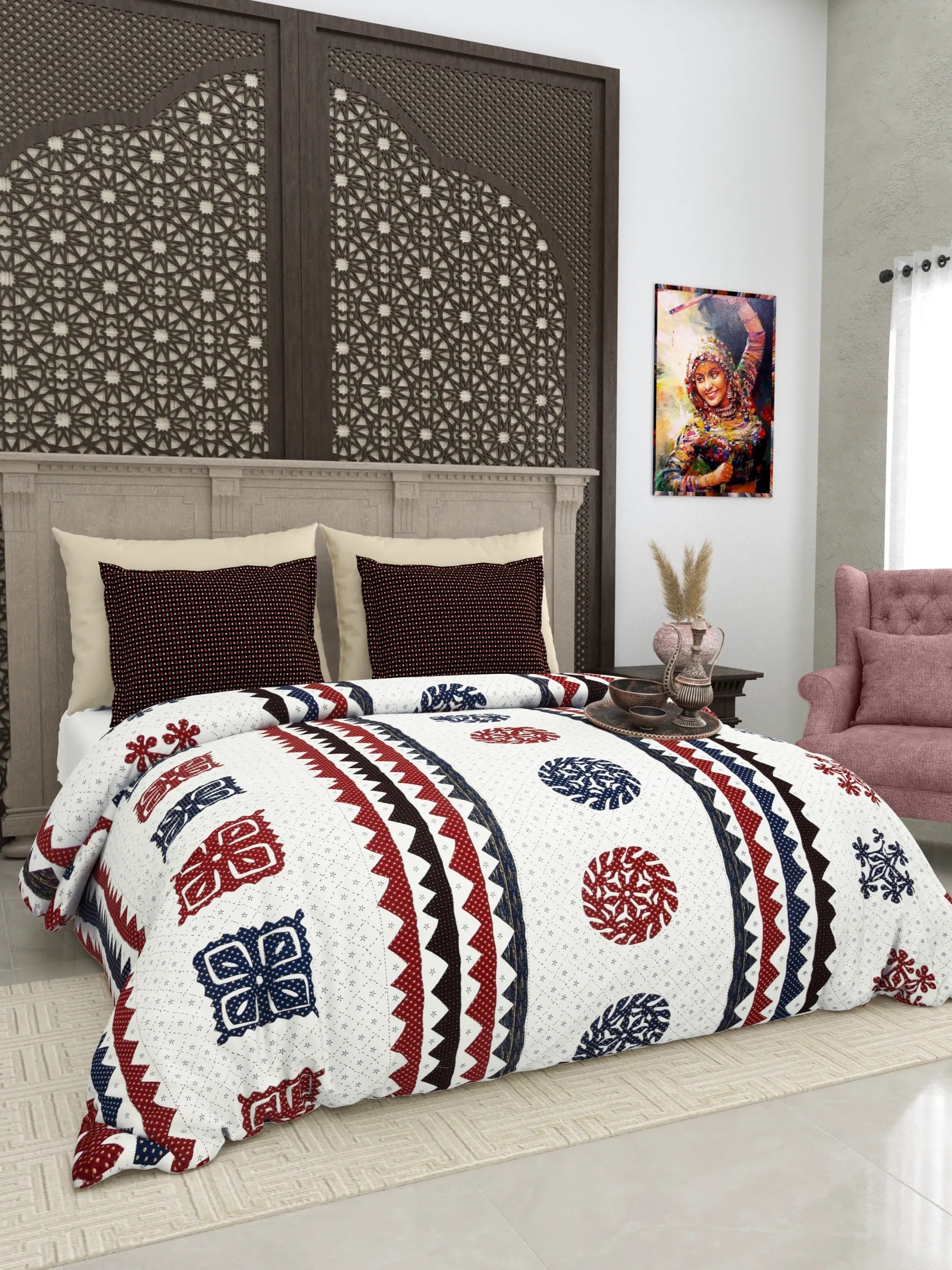 LIVING ROOTS Jaipuri Hand Block Print Super King Cotton Bedsheet 104*104 inches (8.6*8.6 feet) With 2 Pillow Cover | 240 TC | Rich Fast Colour With No Colour Bleeding | (511-C) (Multi)