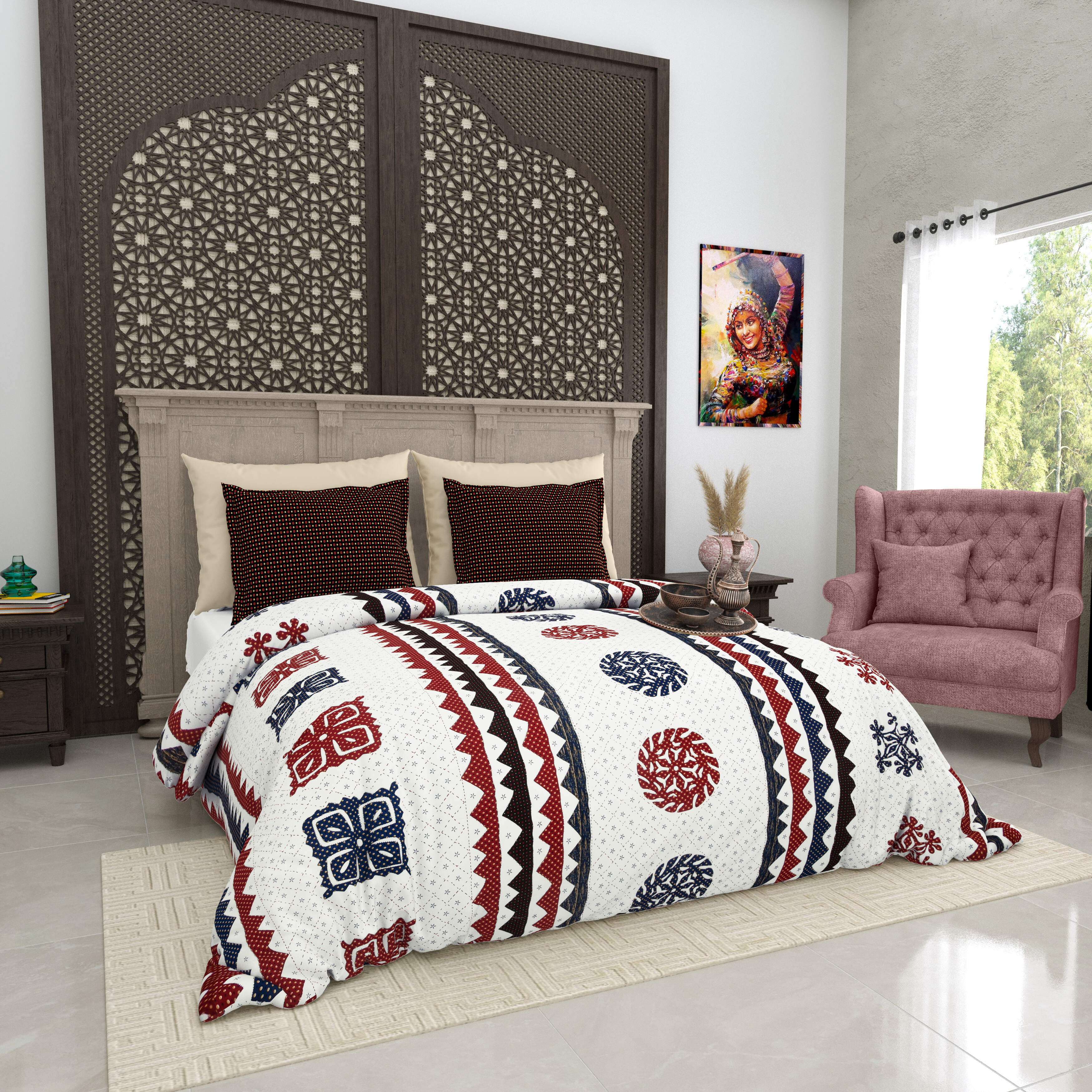 LIVING ROOTS Jaipuri Hand Block Print Super King Cotton Bedsheet 104*104 inches (8.6*8.6 feet) With 2 Pillow Cover | 240 TC | Rich Fast Colour With No Colour Bleeding | (511-C) (Multi)