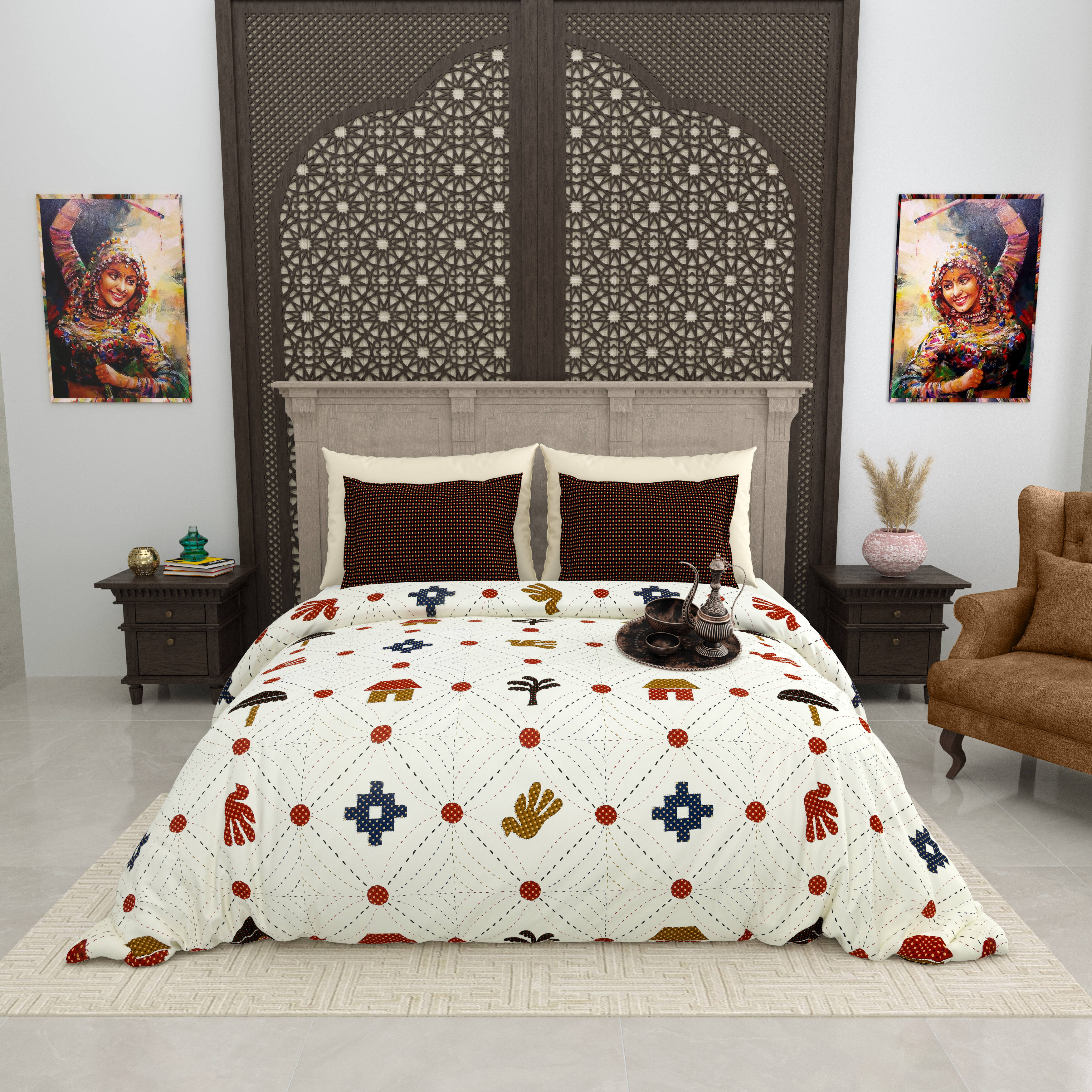 LIVING ROOTS Jaipuri Hand Block Print Super King Cotton Bedsheet 104*104 inches (8.6*8.6 feet) With 2 Pillow Cover | 240 TC | Rich Fast Colour With No Colour Bleeding | (512-B) (Multi)