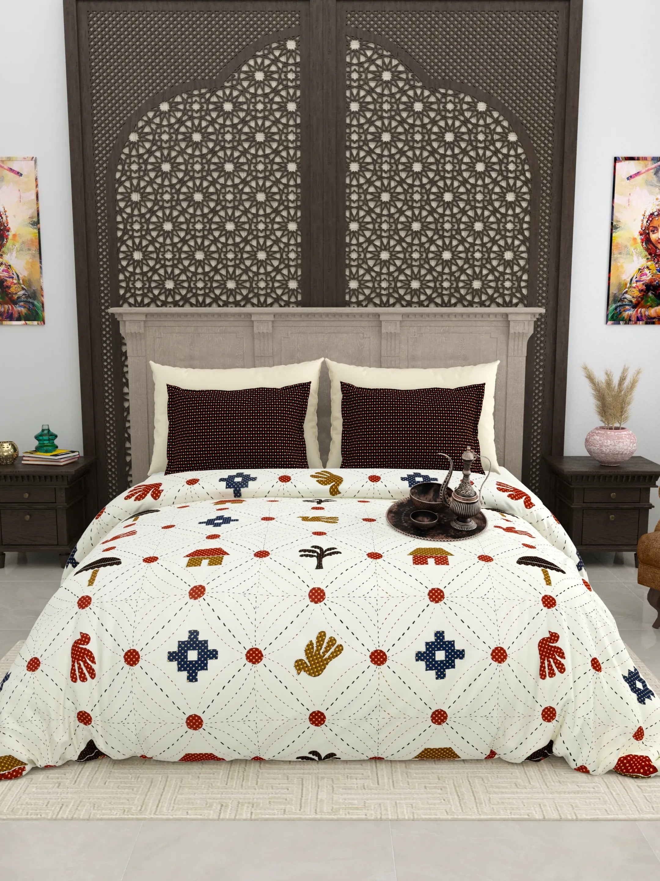 LIVING ROOTS Jaipuri Hand Block Print Super King Cotton Bedsheet 104*104 inches (8.6*8.6 feet) With 2 Pillow Cover | 240 TC | Rich Fast Colour With No Colour Bleeding | (512-B) (Multi)