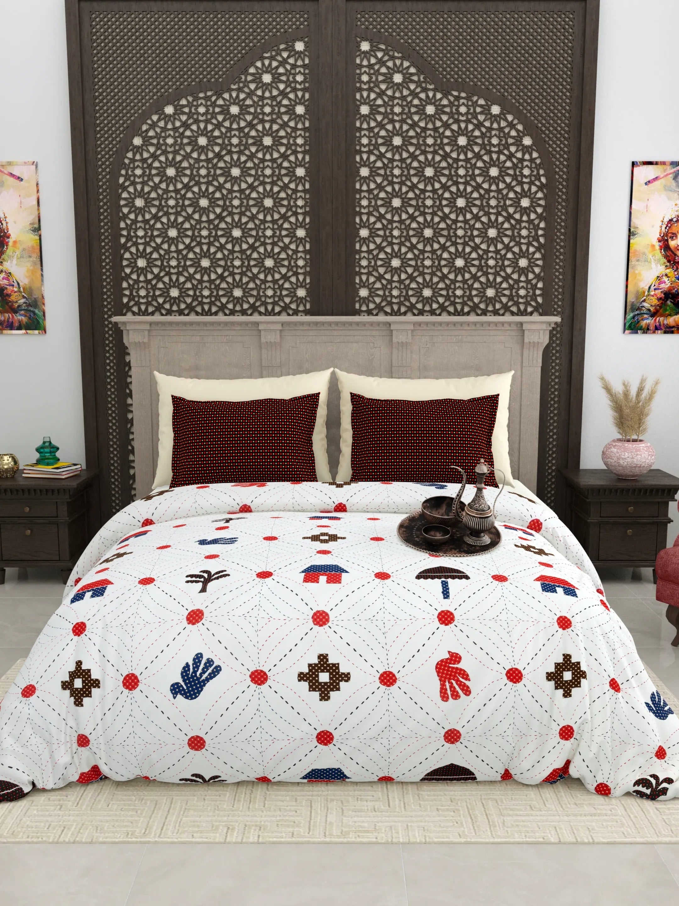 LIVING ROOTS Jaipuri Hand Block Print Super King Cotton Bedsheet 104*104 inches (8.6*8.6 feet) With 2 Pillow Cover | 240 TC | Rich Fast Colour With No Colour Bleeding | (512-C) (Multi)