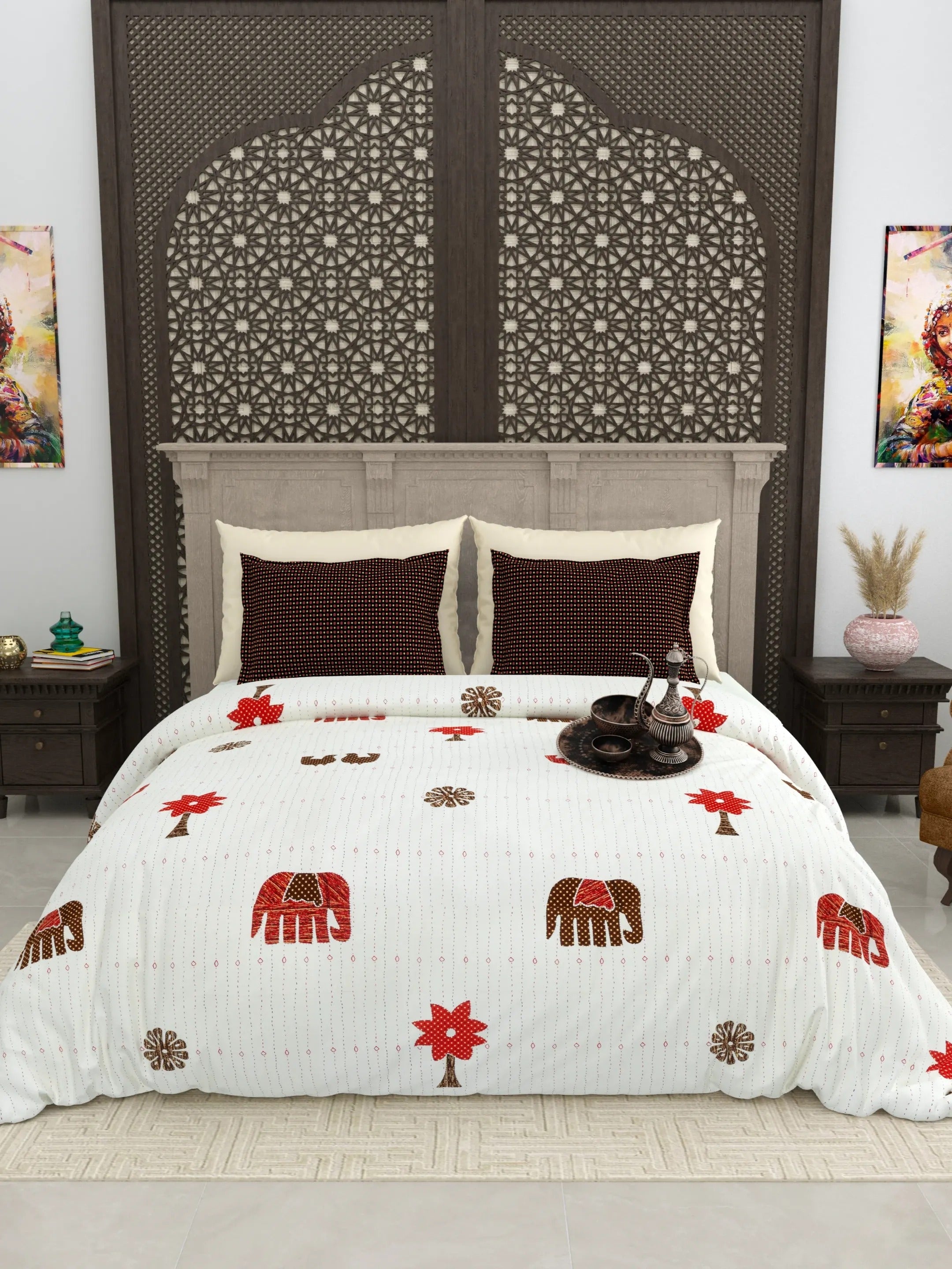 LIVING ROOTS Jaipuri Hand Block Print Super King Cotton Bedsheet 104*104 inches (8.6*8.6 feet) With 2 Pillow Cover | 240 TC | Rich Fast Colour With No Colour Bleeding | (513-A) (Multi)
