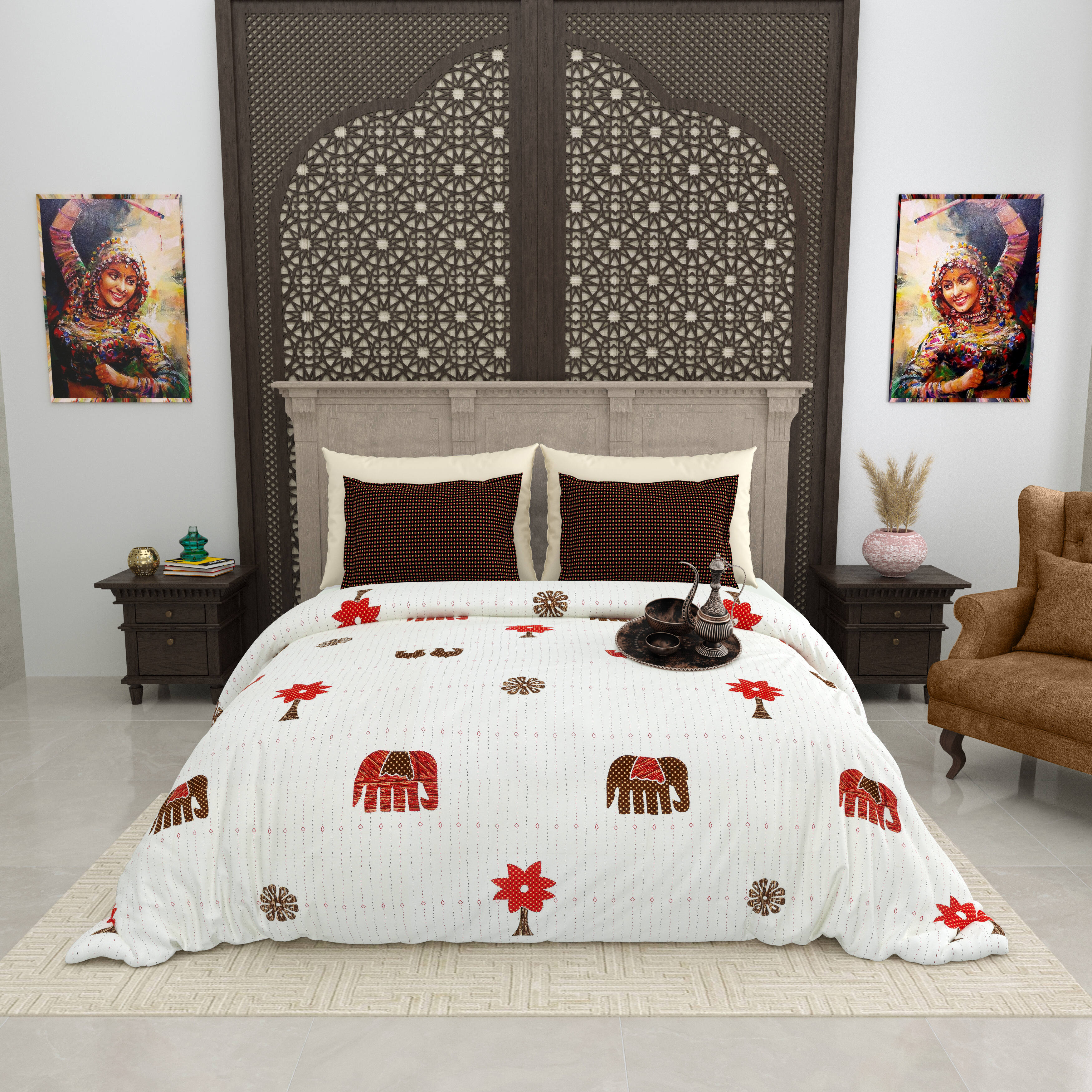 LIVING ROOTS Jaipuri Hand Block Print Super King Cotton Bedsheet 104*104 inches (8.6*8.6 feet) With 2 Pillow Cover | 240 TC | Rich Fast Colour With No Colour Bleeding | (513-A) (Multi)