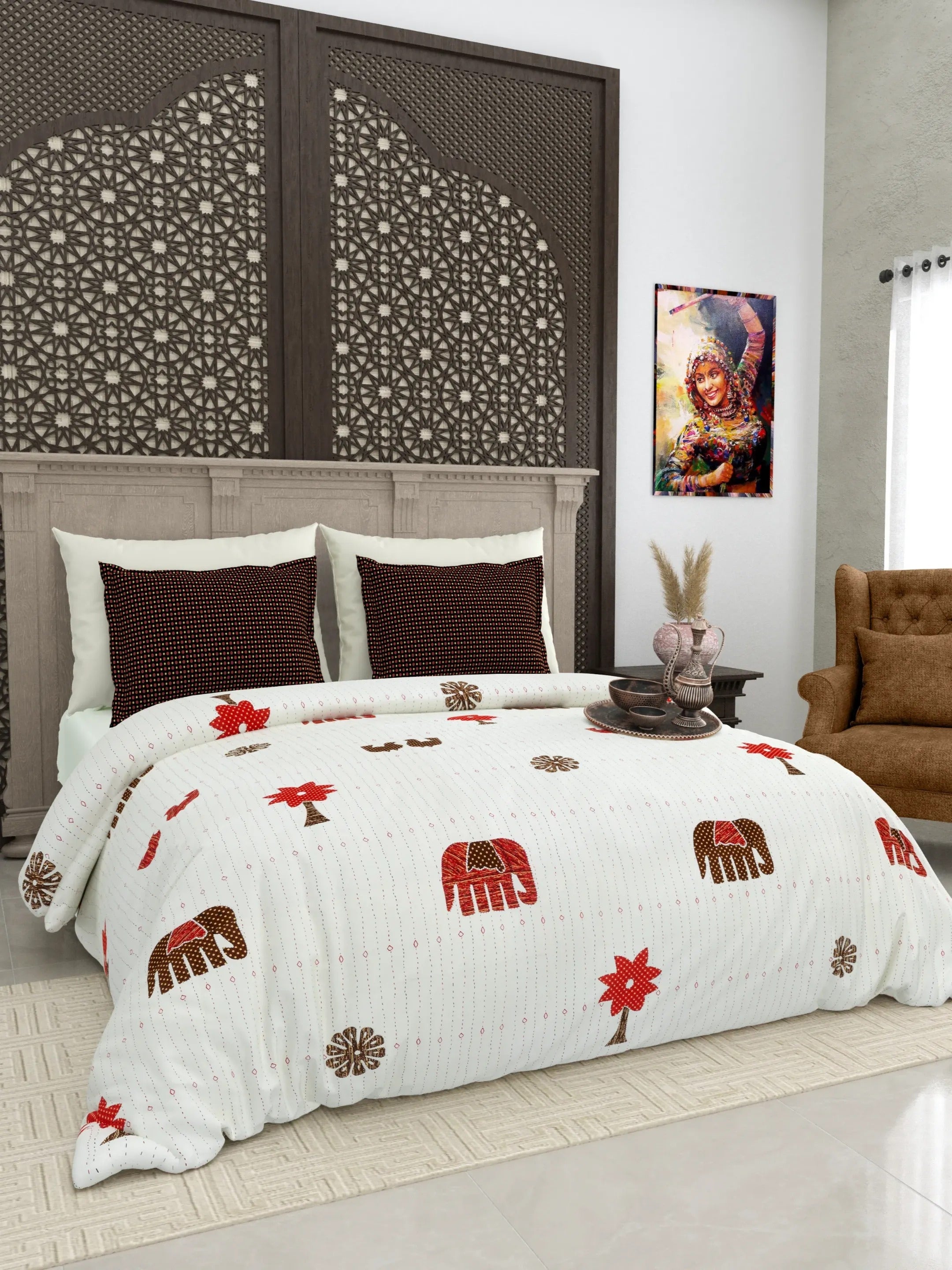 LIVING ROOTS Jaipuri Hand Block Print Super King Cotton Bedsheet 104*104 inches (8.6*8.6 feet) With 2 Pillow Cover | 240 TC | Rich Fast Colour With No Colour Bleeding | (513-A) (Multi)
