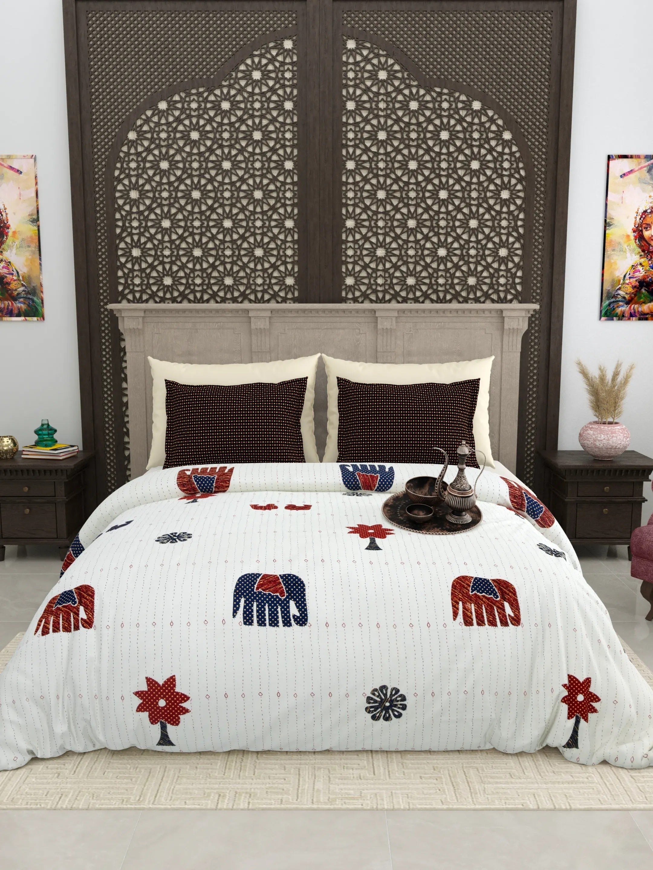 LIVING ROOTS Jaipuri Hand Block Print Super King Cotton Bedsheet 104*104 inches (8.6*8.6 feet) With 2 Pillow Cover | 240 TC | Rich Fast Colour With No Colour Bleeding | (513-B) (Multi)
