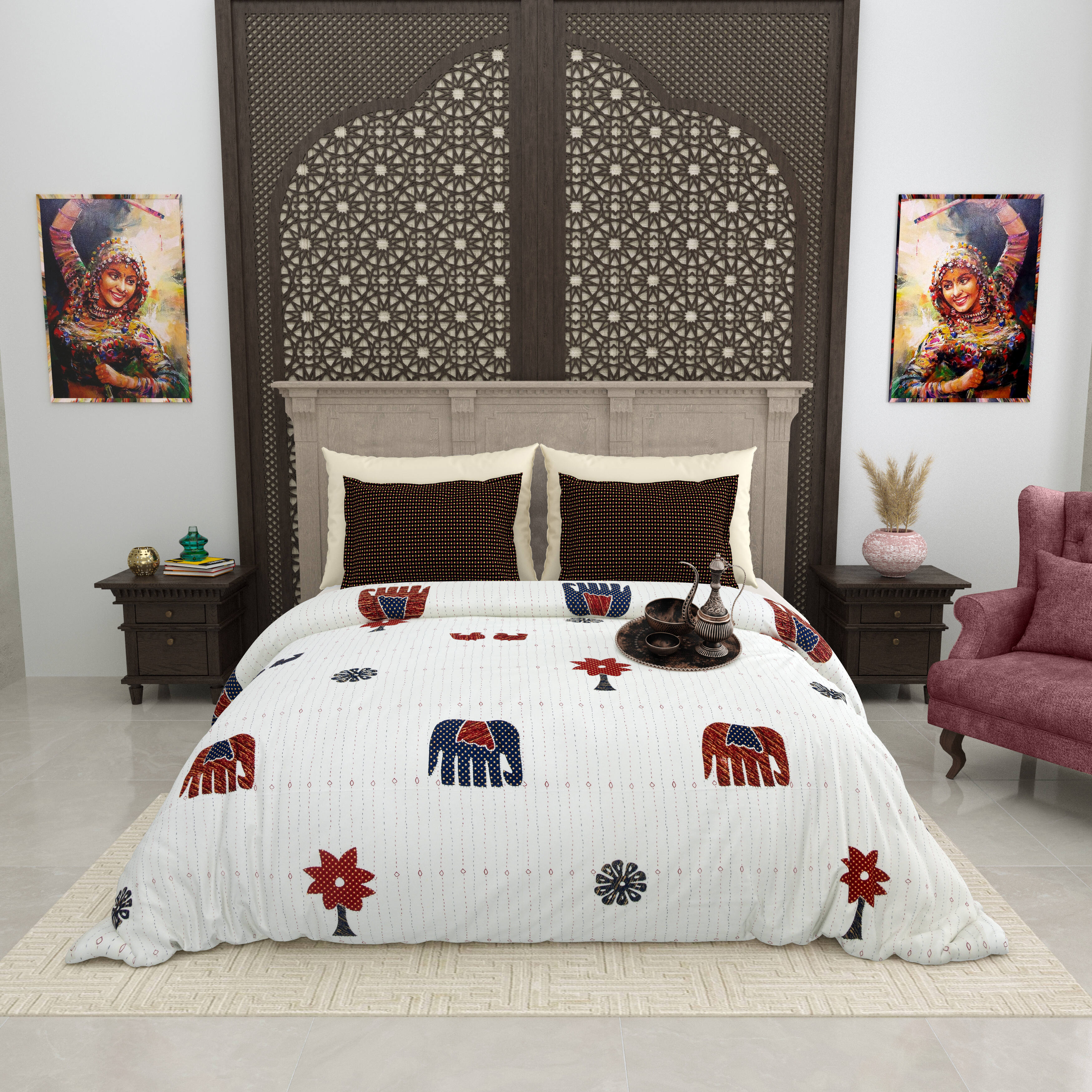 LIVING ROOTS Jaipuri Hand Block Print Super King Cotton Bedsheet 104*104 inches (8.6*8.6 feet) With 2 Pillow Cover | 240 TC | Rich Fast Colour With No Colour Bleeding | (513-B) (Multi)