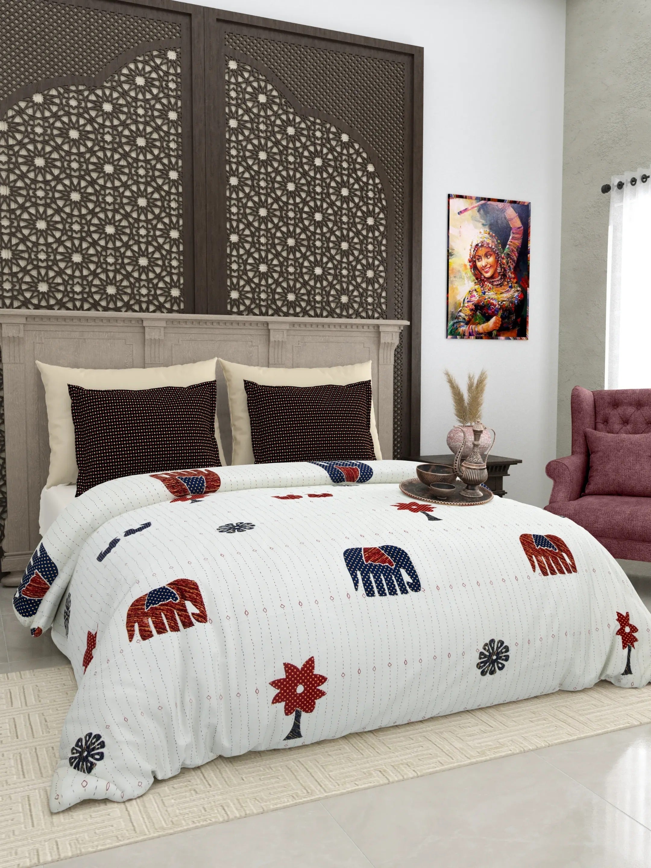 LIVING ROOTS Jaipuri Hand Block Print Super King Cotton Bedsheet 104*104 inches (8.6*8.6 feet) With 2 Pillow Cover | 240 TC | Rich Fast Colour With No Colour Bleeding | (513-B) (Multi)