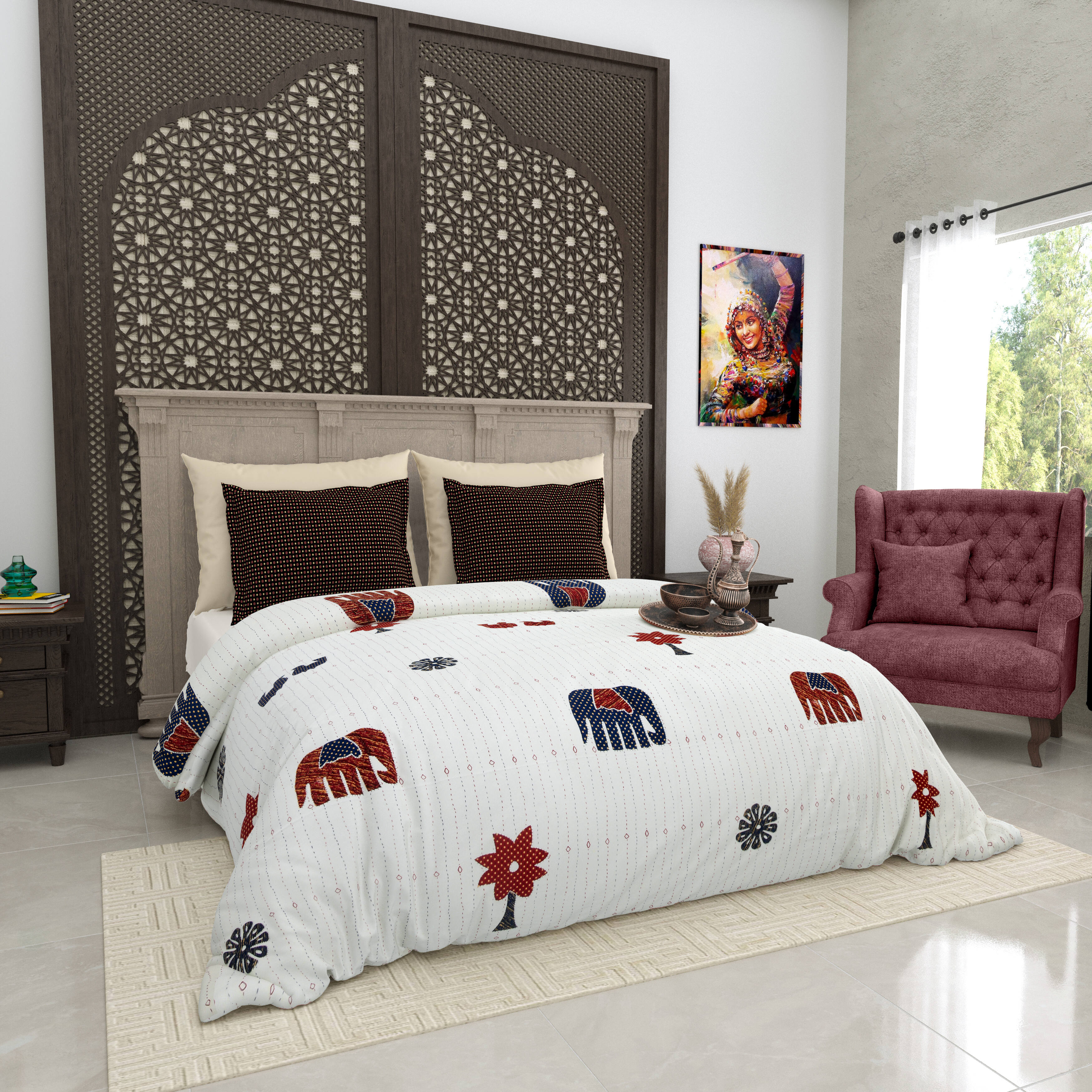 LIVING ROOTS Jaipuri Hand Block Print Super King Cotton Bedsheet 104*104 inches (8.6*8.6 feet) With 2 Pillow Cover | 240 TC | Rich Fast Colour With No Colour Bleeding | (513-B) (Multi)