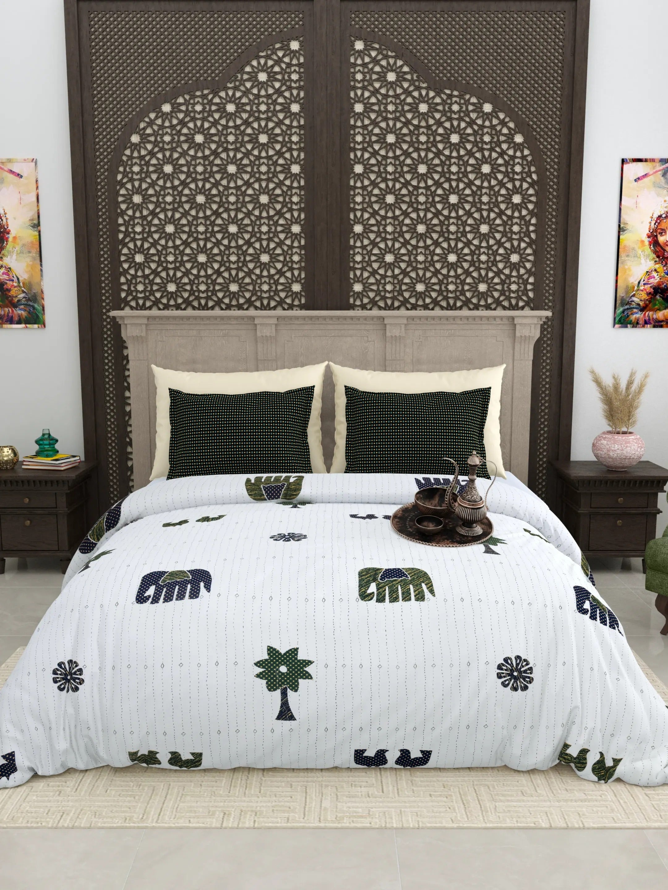 LIVING ROOTS Jaipuri Hand Block Print Super King Cotton Bedsheet 104*104 inches (8.6*8.6 feet) With 2 Pillow Cover | 240 TC | Rich Fast Colour With No Colour Bleeding | (513-C) (Multi)