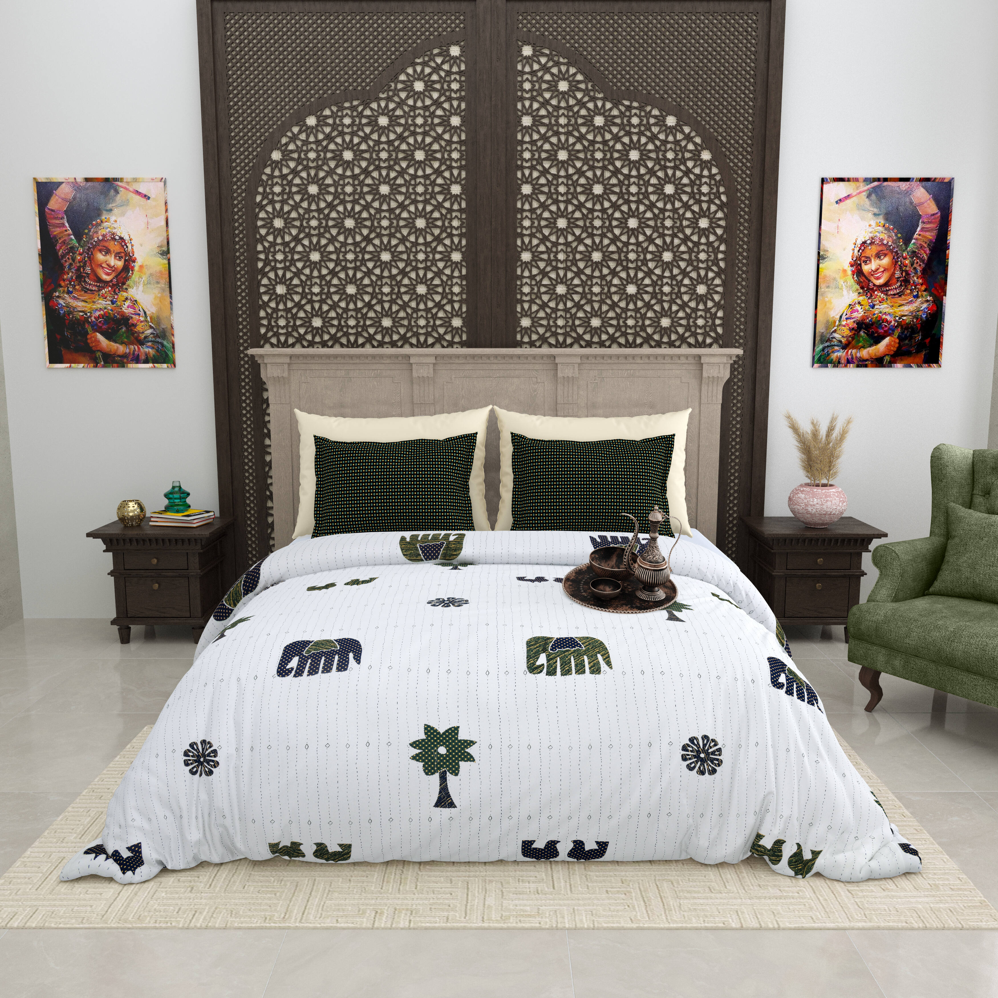 LIVING ROOTS Jaipuri Hand Block Print Super King Cotton Bedsheet 104*104 inches (8.6*8.6 feet) With 2 Pillow Cover | 240 TC | Rich Fast Colour With No Colour Bleeding | (513-C) (Multi)