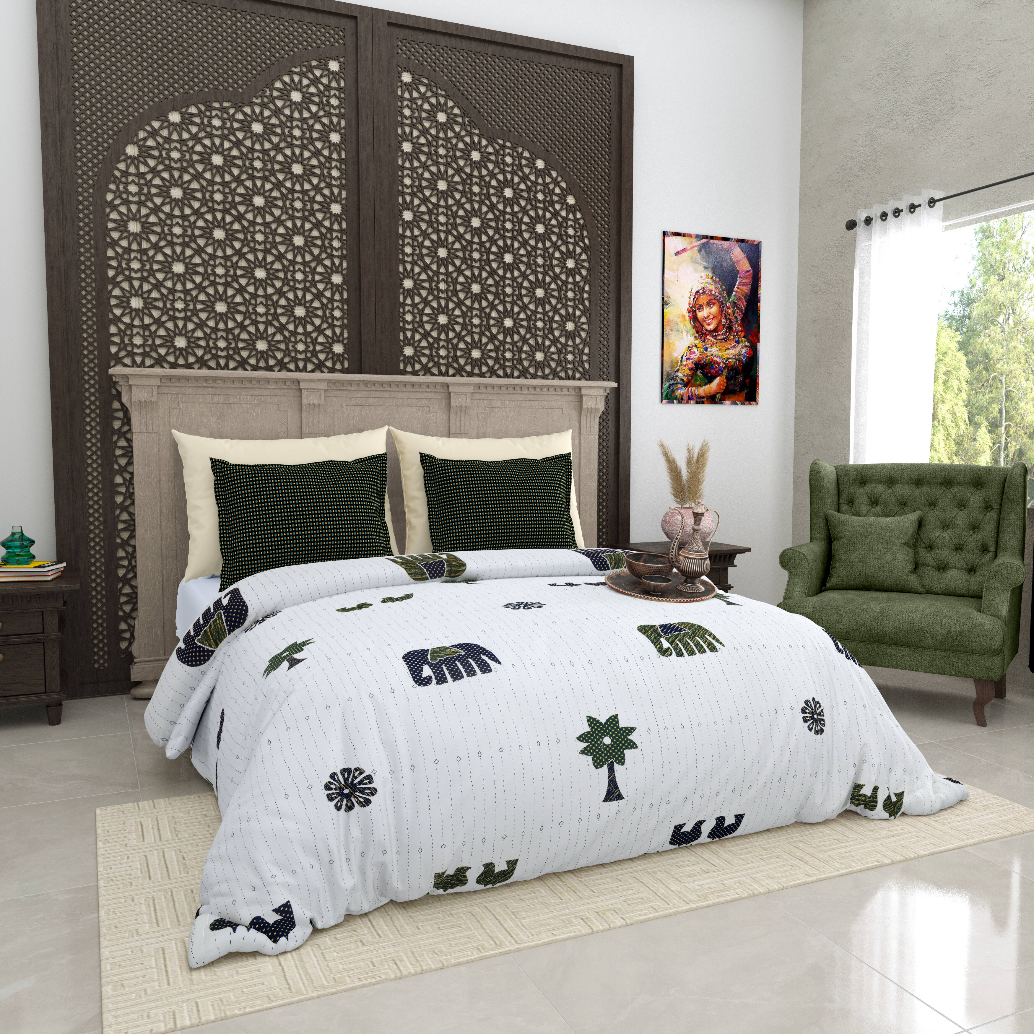 LIVING ROOTS Jaipuri Hand Block Print Super King Cotton Bedsheet 104*104 inches (8.6*8.6 feet) With 2 Pillow Cover | 240 TC | Rich Fast Colour With No Colour Bleeding | (513-C) (Multi)