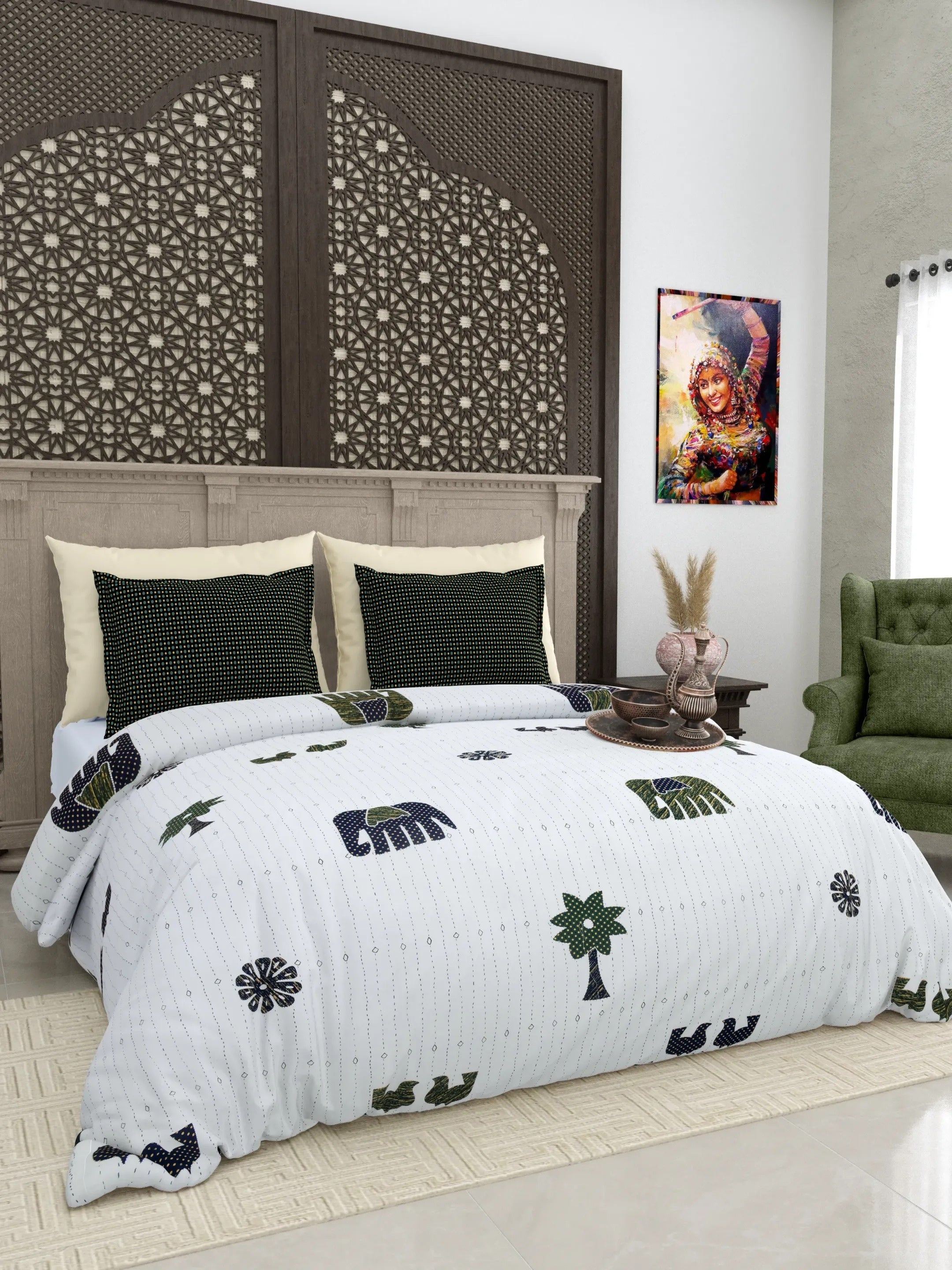 LIVING ROOTS Jaipuri Hand Block Print Super King Cotton Bedsheet 104*104 inches (8.6*8.6 feet) With 2 Pillow Cover | 240 TC | Rich Fast Colour With No Colour Bleeding | (513-C) (Multi)