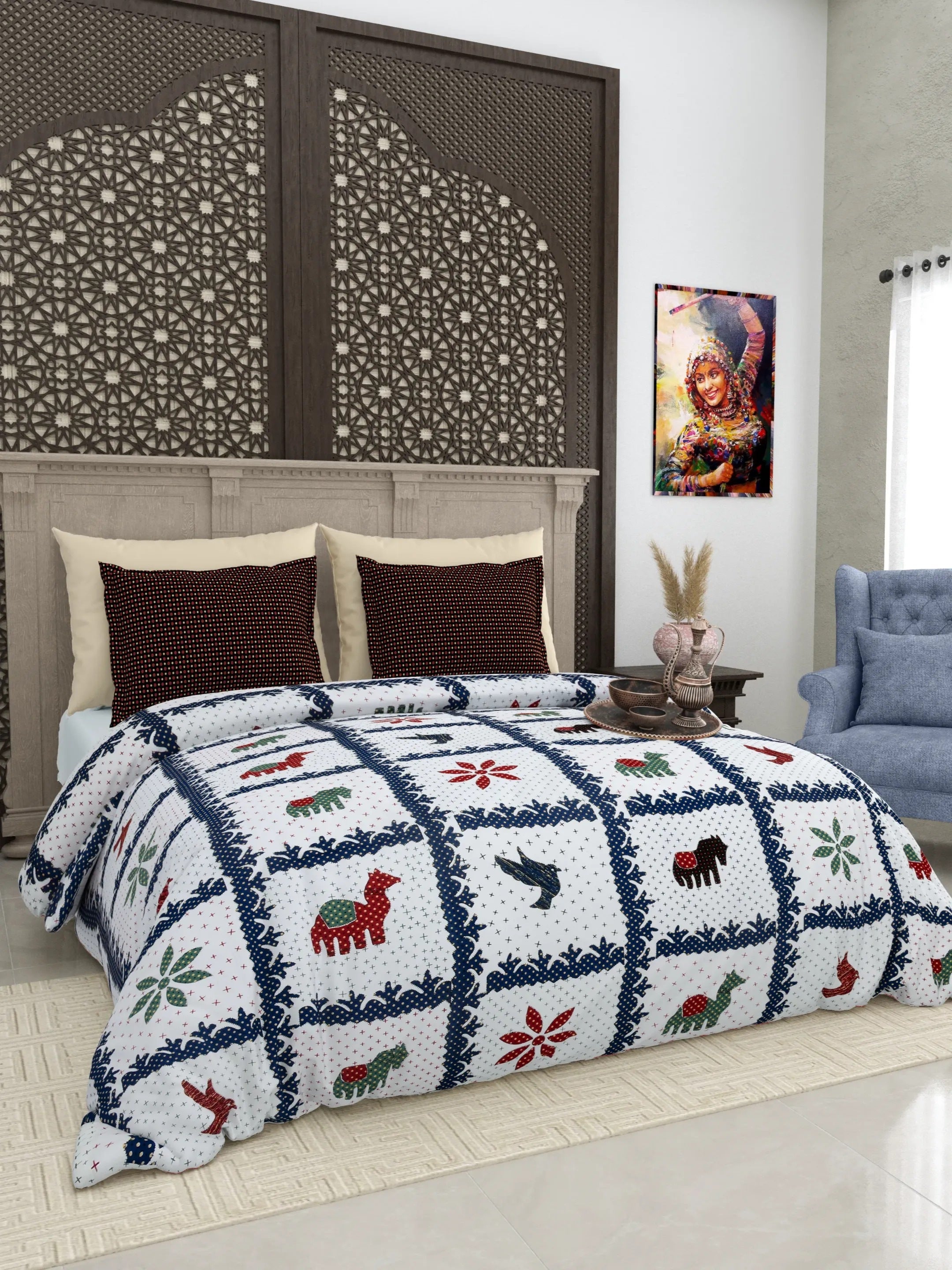LIVING ROOTS Jaipuri Hand Block Print Super King Cotton Bedsheet 104*104 inches (8.6*8.6 feet) With 2 Pillow Cover | 240 TC | Rich Fast Colour With No Colour Bleeding | (514-A) (Multi)