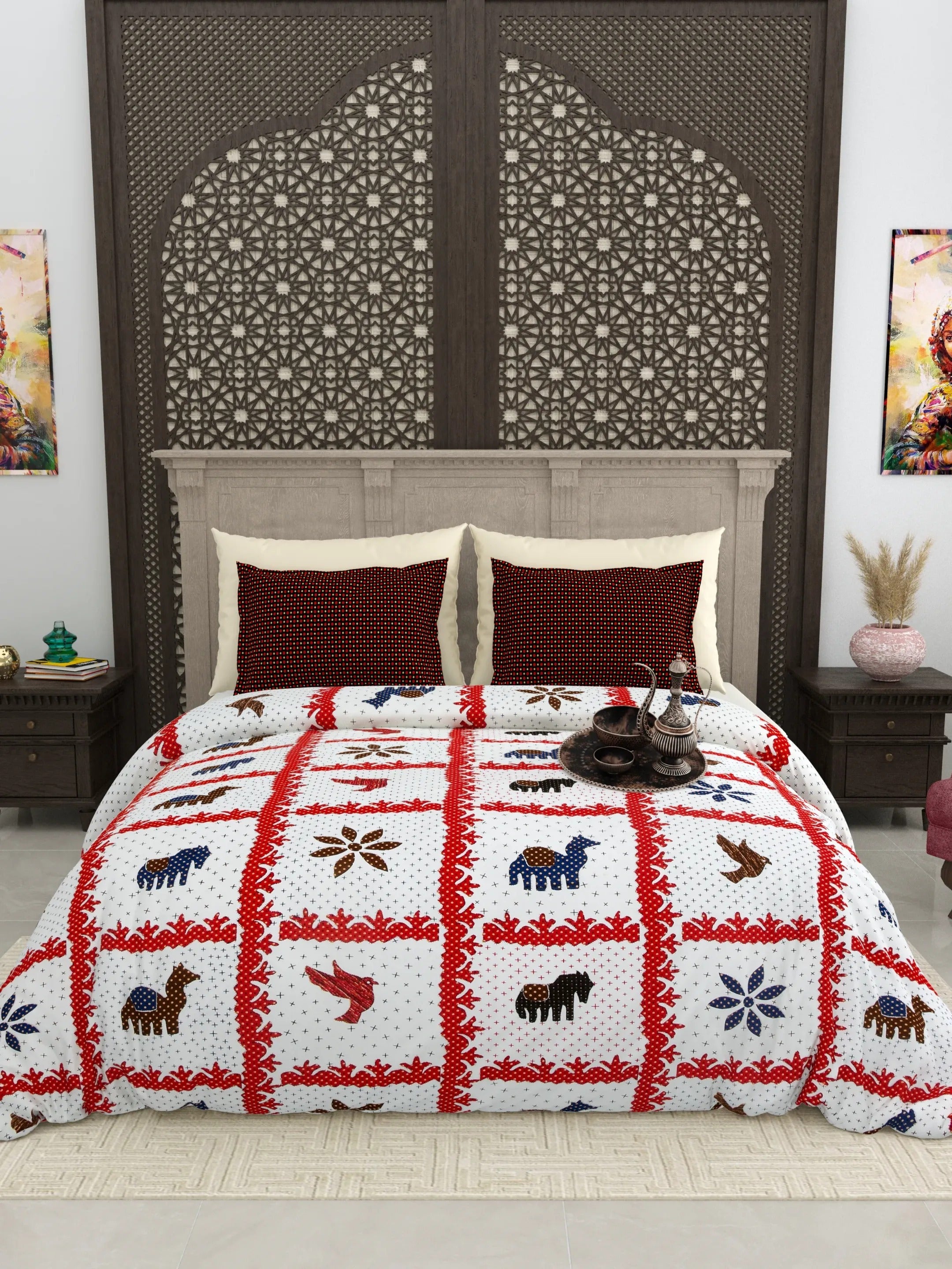 LIVING ROOTS Jaipuri Hand Block Print Super King Cotton Bedsheet 104*104 inches (8.6*8.6 feet) With 2 Pillow Cover | 240 TC | Rich Fast Colour With No Colour Bleeding | (514-B) (Multi)
