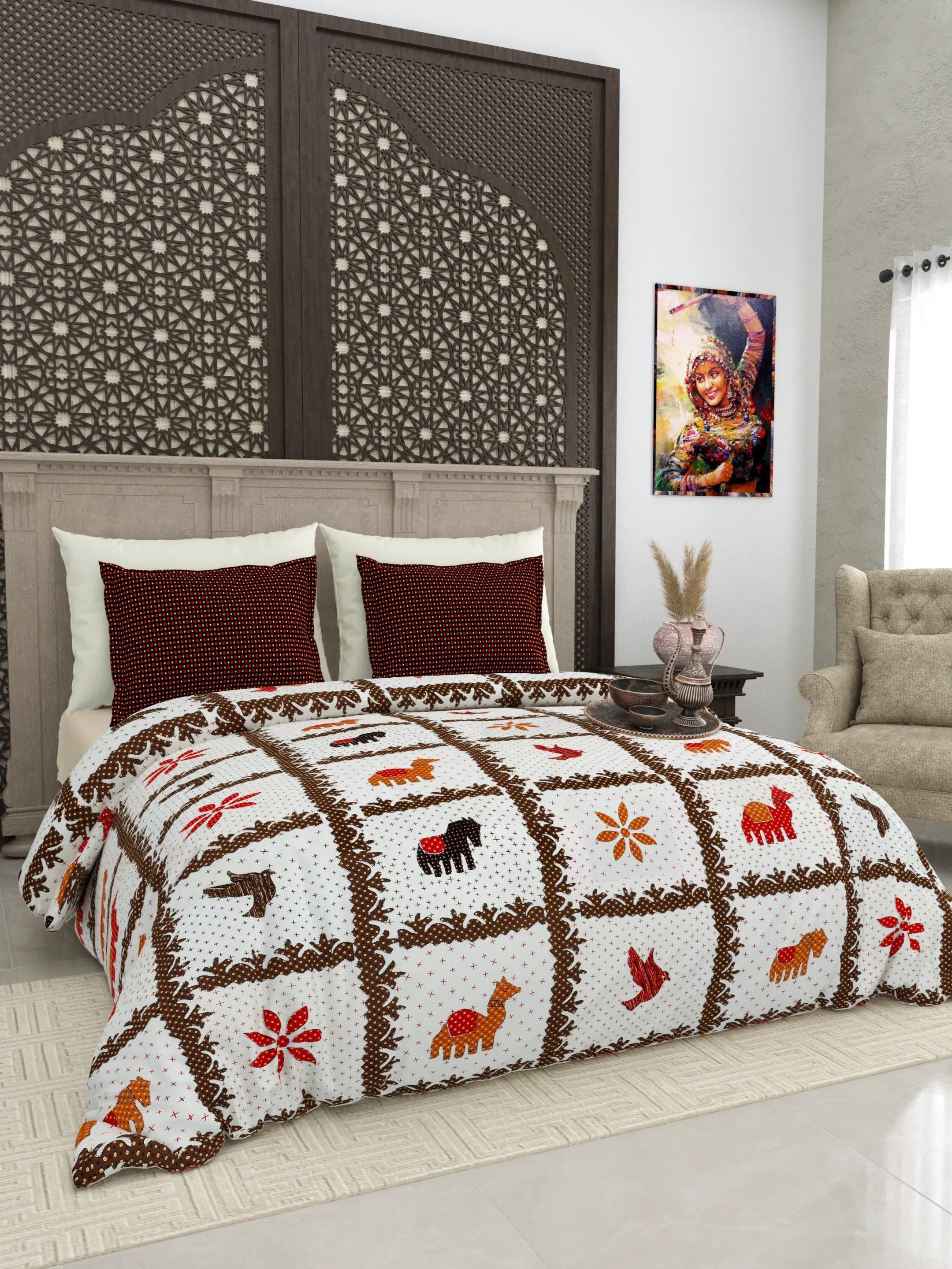LIVING ROOTS Jaipuri Hand Block Print Super King Cotton Bedsheet 104*104 inches (8.6*8.6 feet) With 2 Pillow Cover | 240 TC | Rich Fast Colour With No Colour Bleeding | (514-C) (Multi)