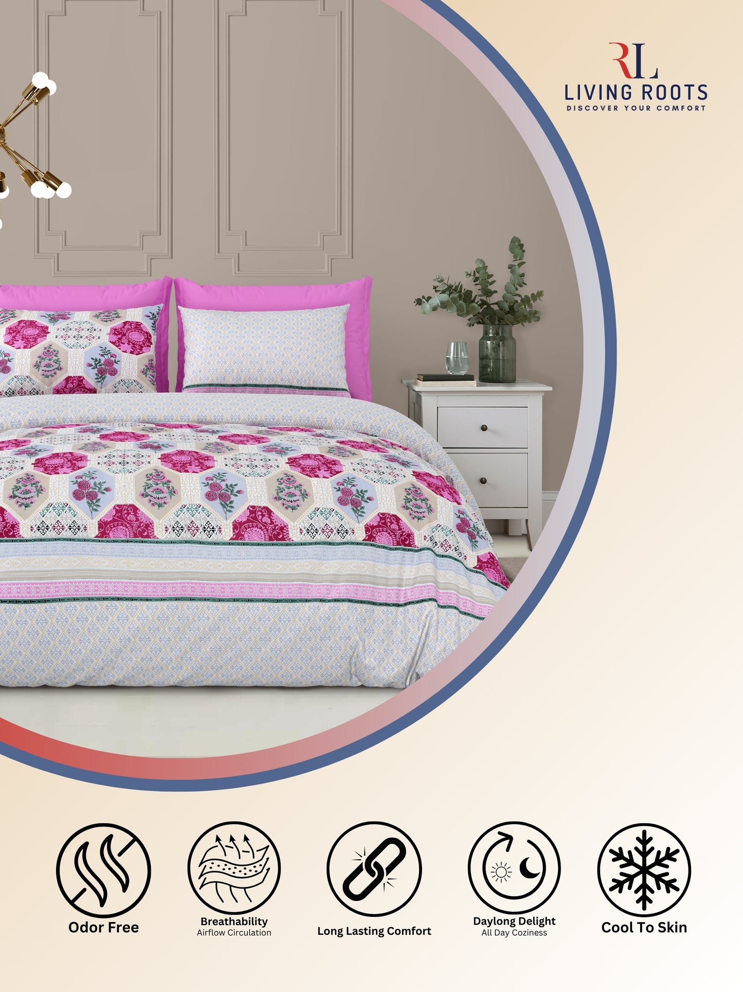 LIVING ROOTS Pure Cotton 1 Super King Size Bedsheet 104*104 inches (8.6*8.6 feet ) with 2 Pillow Cover | Rich Fast Colour with No Colour Bleeding | Soft & Skin Friendly (01-31-519-A)