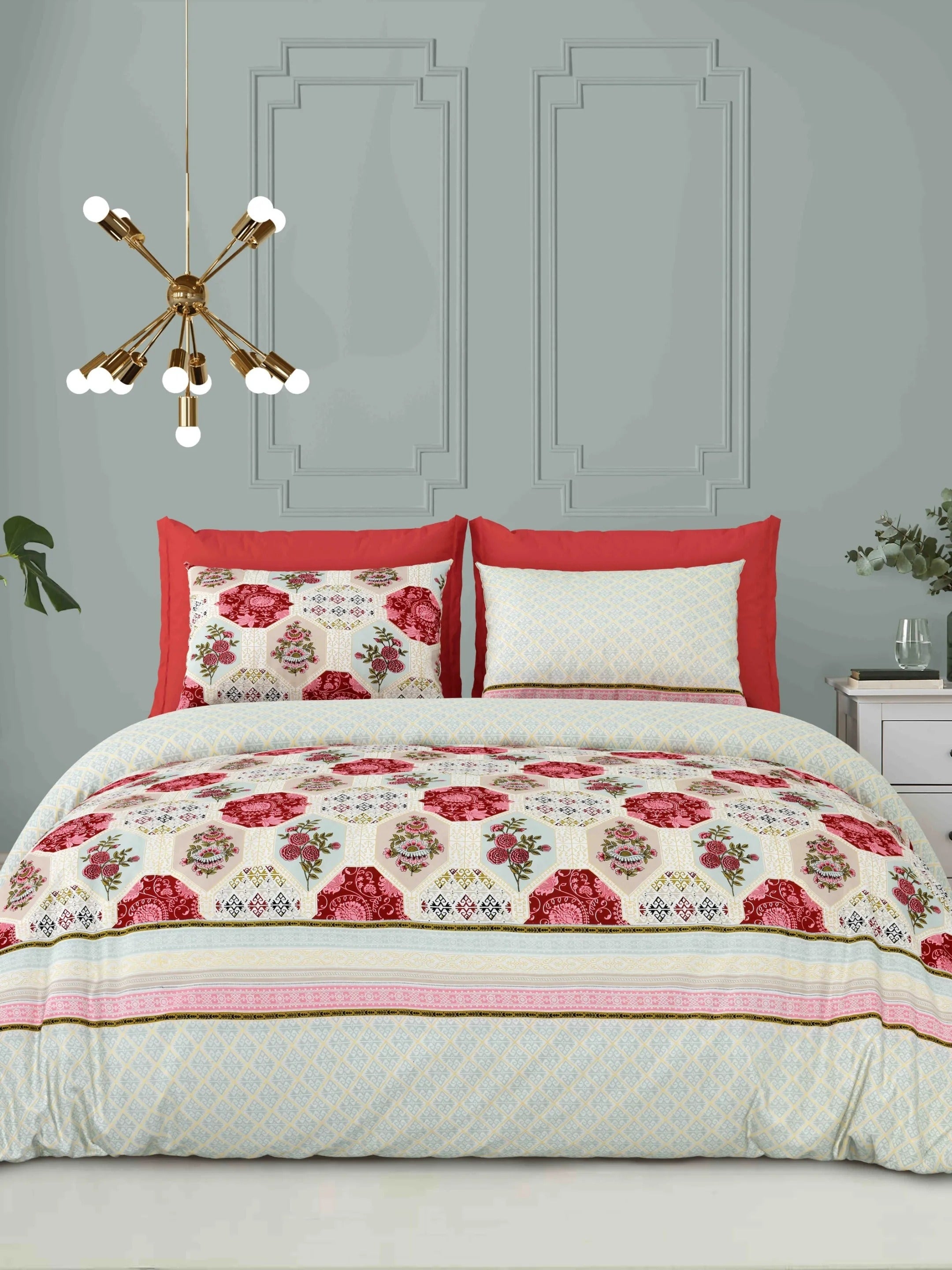 LIVING ROOTS Jaipuri Hand Block Print Super King Cotton Bedsheet 104*104 inches (8.6*8.6 feet) With 2 Pillow Cover | 240 TC | Rich Fast Colour With No Colour Bleeding | (519-B) (Red)