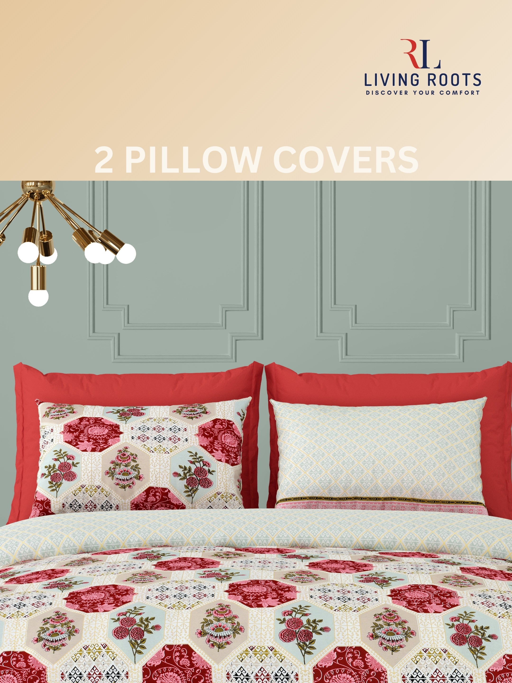 LIVING ROOTS Jaipuri Hand Block Print Super King Cotton Bedsheet 104*104 inches (8.6*8.6 feet) With 2 Pillow Cover | 240 TC | Rich Fast Colour With No Colour Bleeding | (519-B) (Red)