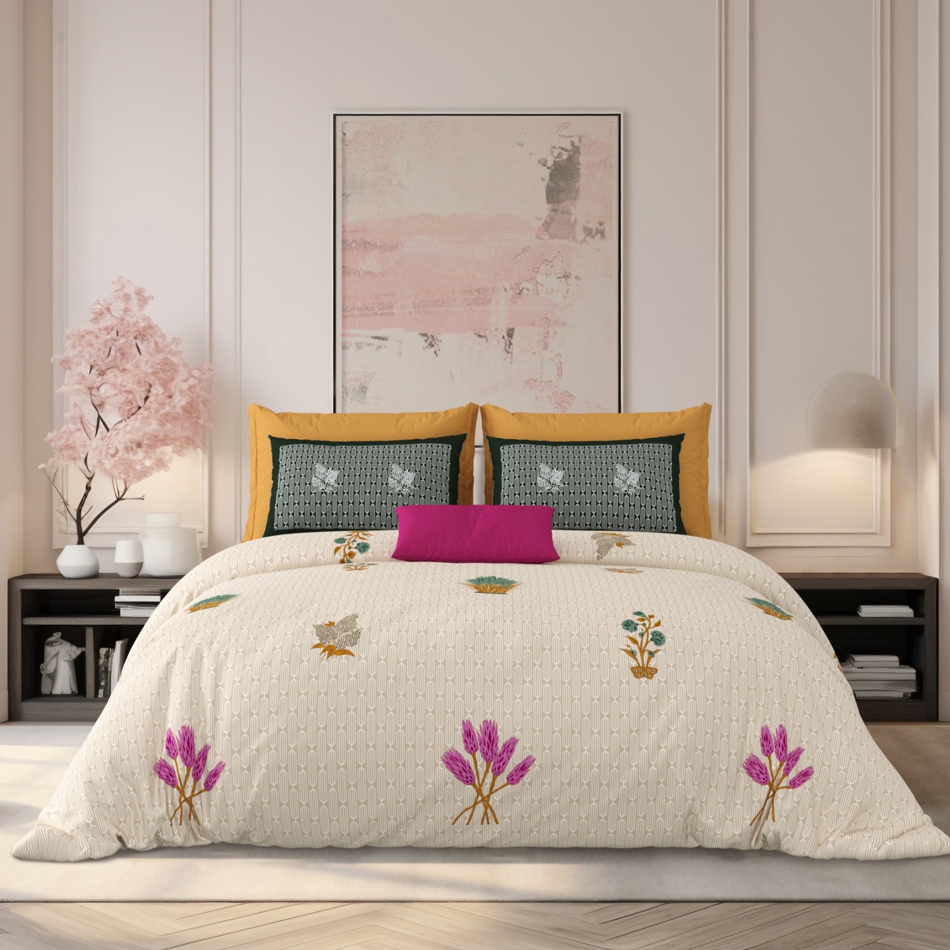 LIVING ROOTS Jaipuri Hand Block Print Super King Cotton Bedsheet 104*104 inches (8.6*8.6 feet) With 2 Pillow Cover | 240 TC | Rich Fast Colour With No Colour Bleeding | (521-A) (Brown)
