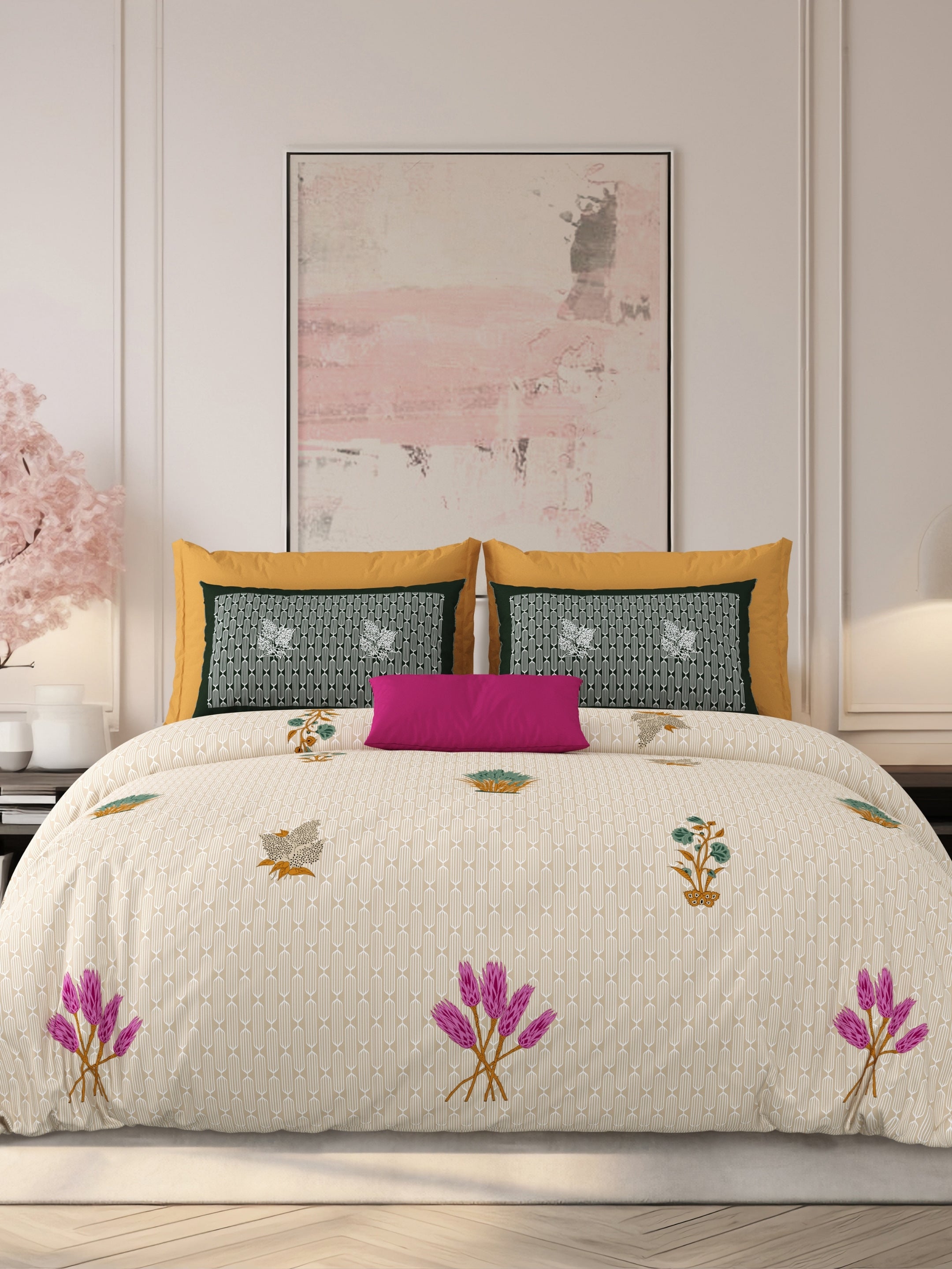 LIVING ROOTS Jaipuri Hand Block Print Super King Cotton Bedsheet 104*104 inches (8.6*8.6 feet) With 2 Pillow Cover | 240 TC | Rich Fast Colour With No Colour Bleeding | (521-A) (Brown)
