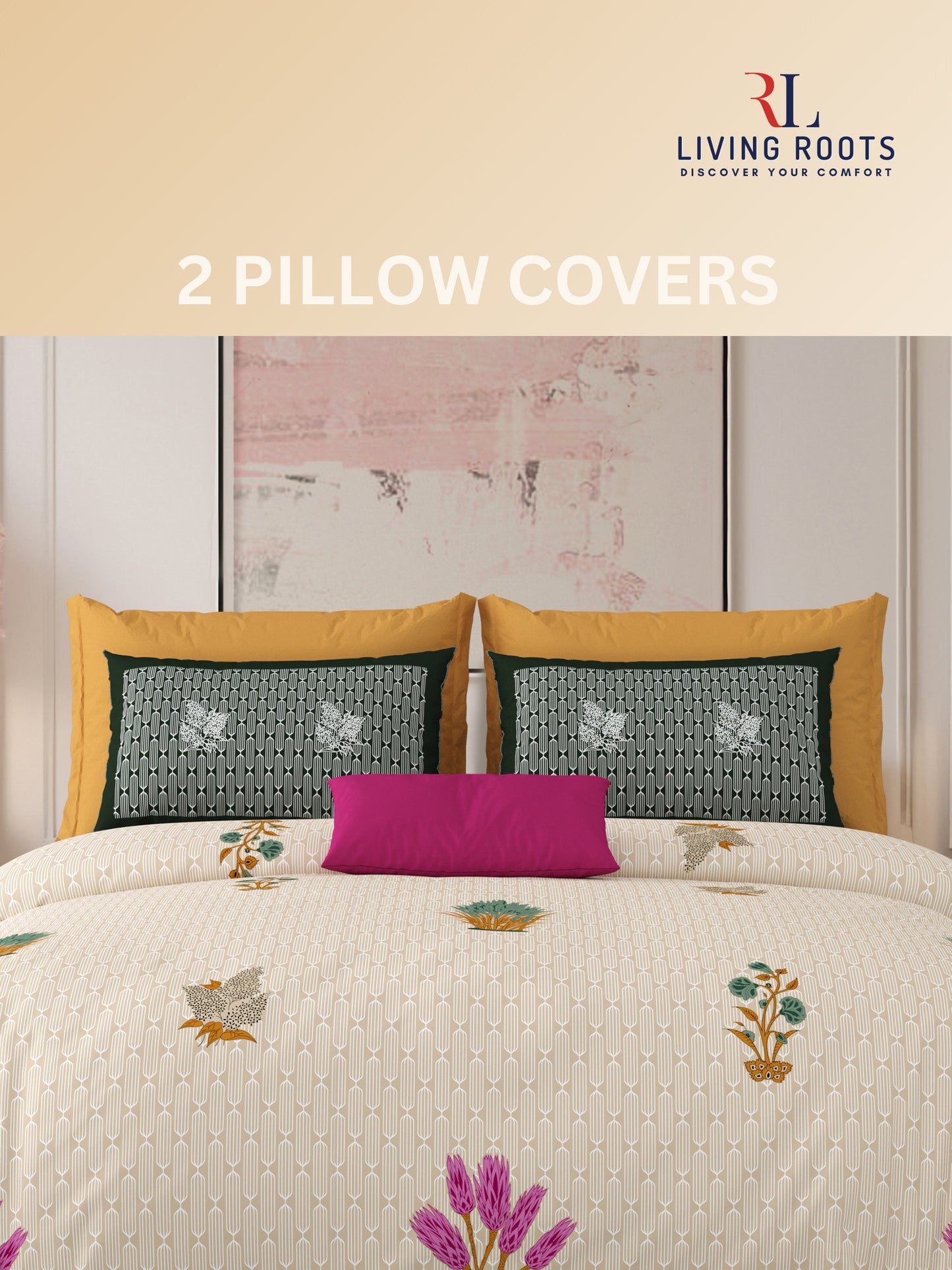 LIVING ROOTS Pure Cotton 1 Super King Size Bedsheet 104*104 inches (8.6*8.6 feet ) with 2 Pillow Cover | Rich Fast Colour with No Colour Bleeding | Soft & Skin Friendly (01-31-521-A)