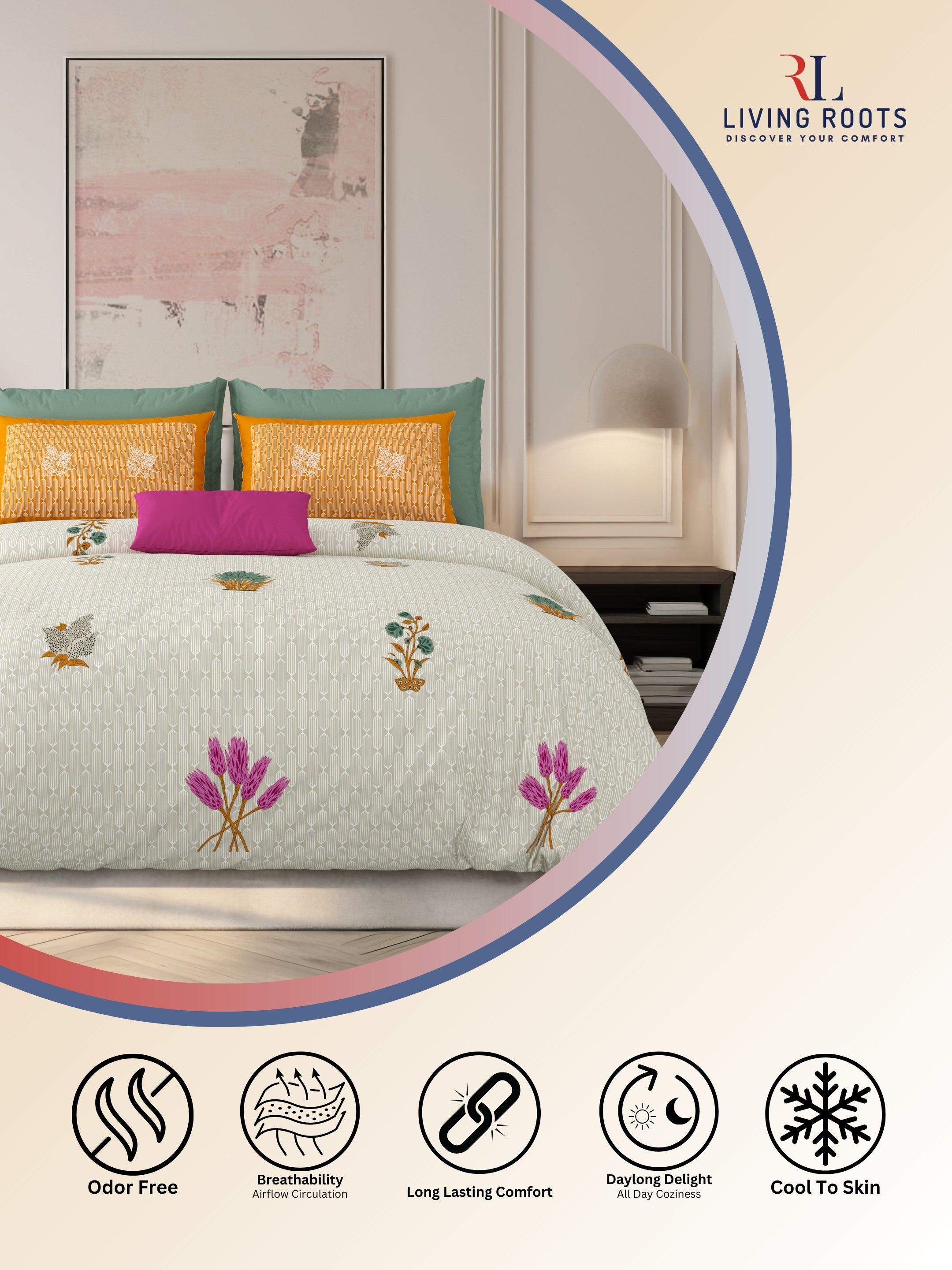 LIVING ROOTS Jaipuri Hand Block Print Super King Cotton Bedsheet 104*104 inches (8.6*8.6 feet) With 2 Pillow Cover | 240 TC | Rich Fast Colour With No Colour Bleeding | (521-A) (Brown)