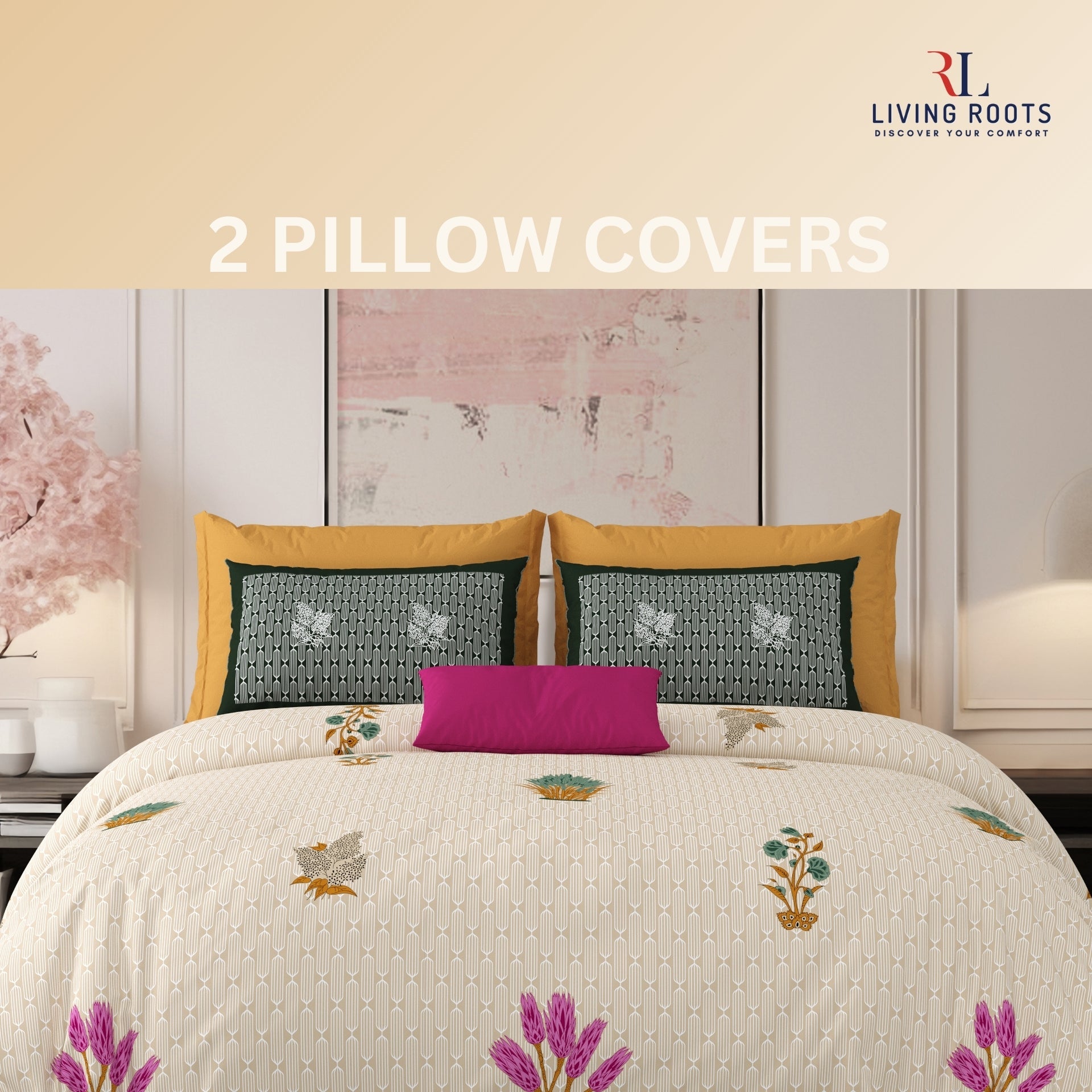 LIVING ROOTS Jaipuri Hand Block Print Super King Cotton Bedsheet 104*104 inches (8.6*8.6 feet) With 2 Pillow Cover | 240 TC | Rich Fast Colour With No Colour Bleeding | (521-A) (Brown)