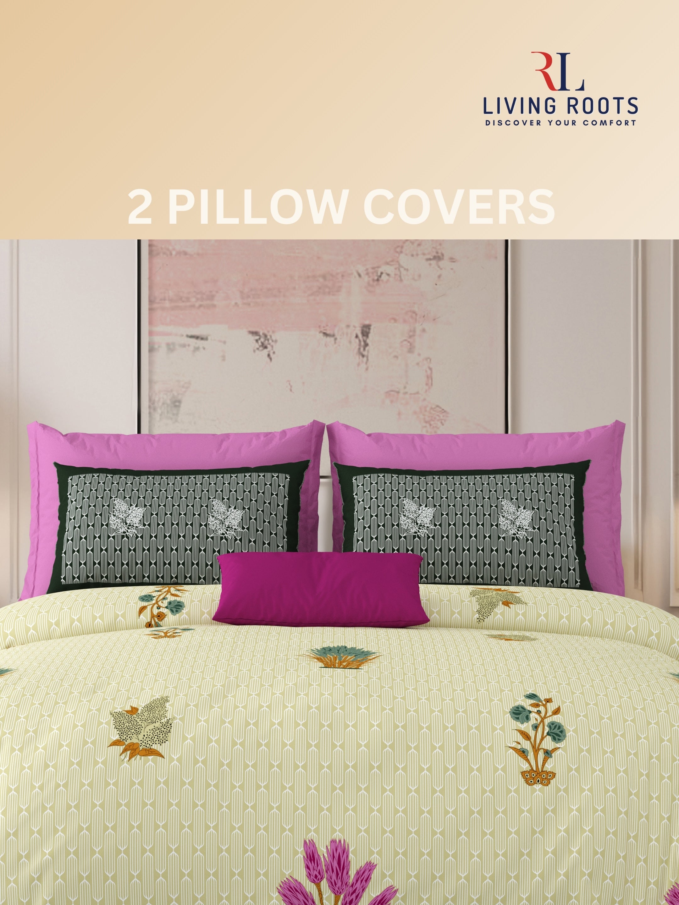 LIVING ROOTS Jaipuri Hand Block Print Super King Cotton Bedsheet 104*104 inches (8.6*8.6 feet) With 2 Pillow Cover | 240 TC | Rich Fast Colour With No Colour Bleeding | (521-B) (Yellow)