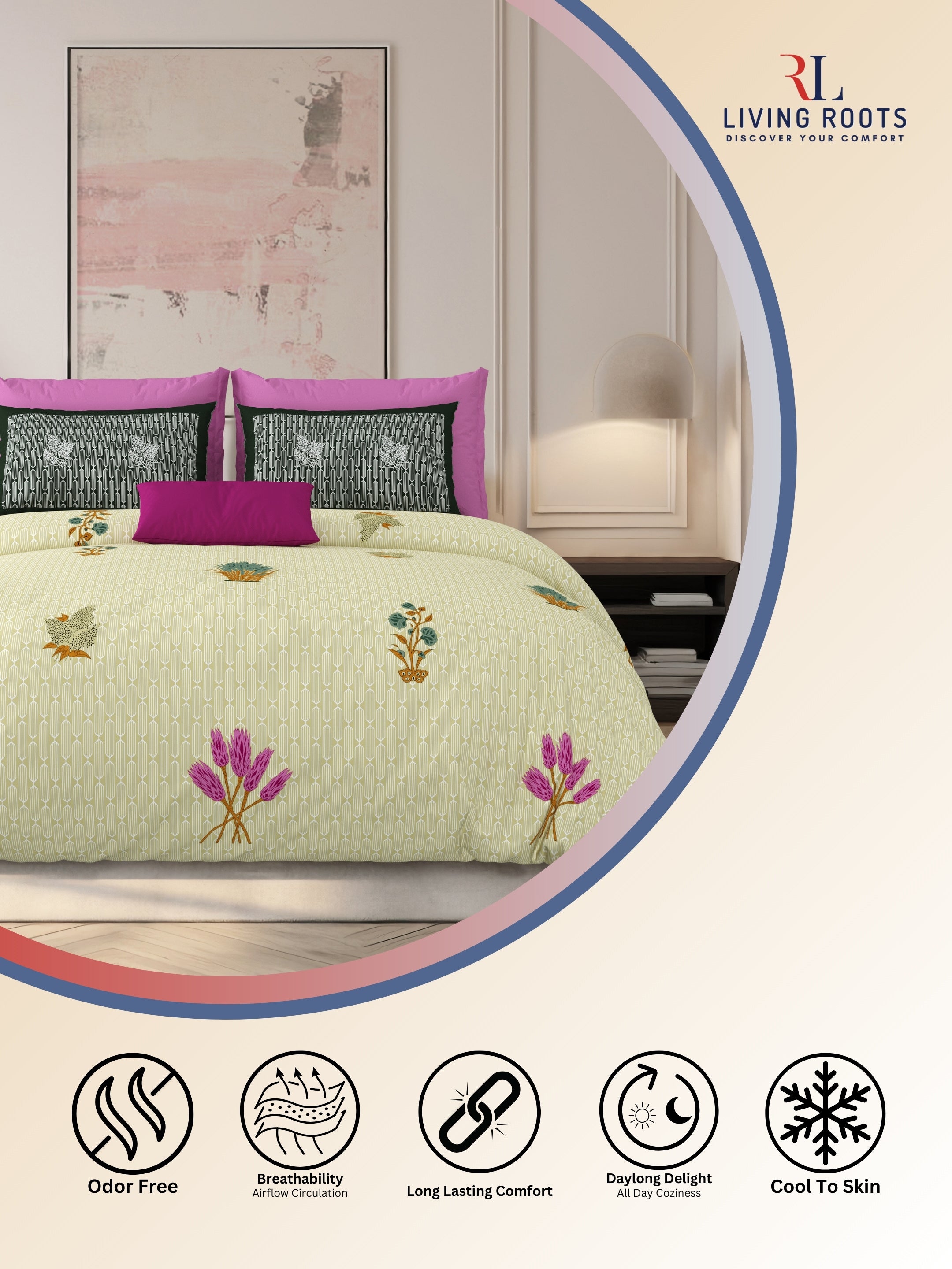 LIVING ROOTS Jaipuri Hand Block Print Super King Cotton Bedsheet 104*104 inches (8.6*8.6 feet) With 2 Pillow Cover | 240 TC | Rich Fast Colour With No Colour Bleeding | (521-B) (Yellow)
