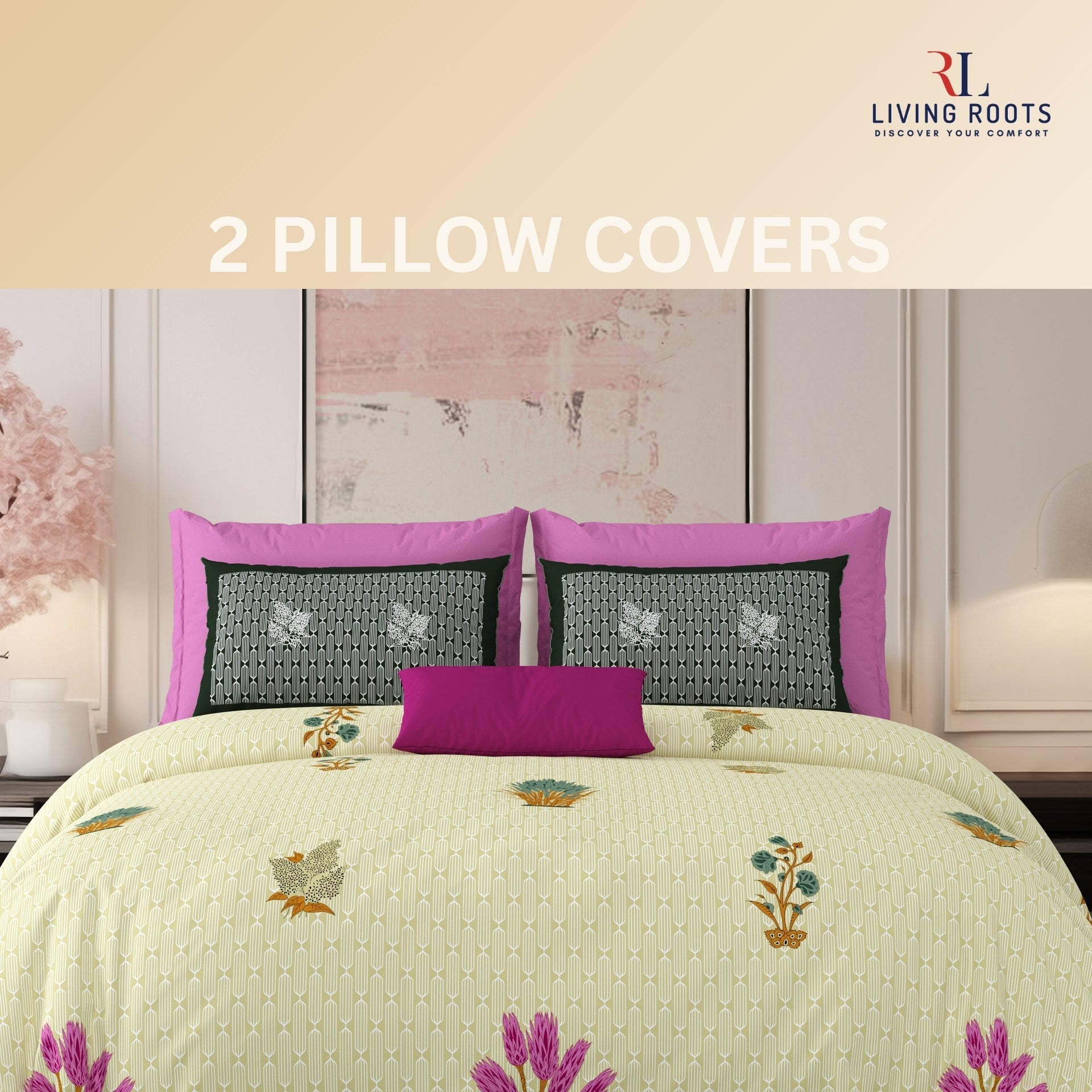 LIVING ROOTS Jaipuri Hand Block Print Super King Cotton Bedsheet 104*104 inches (8.6*8.6 feet) With 2 Pillow Cover | 240 TC | Rich Fast Colour With No Colour Bleeding | (521-B) (Yellow)