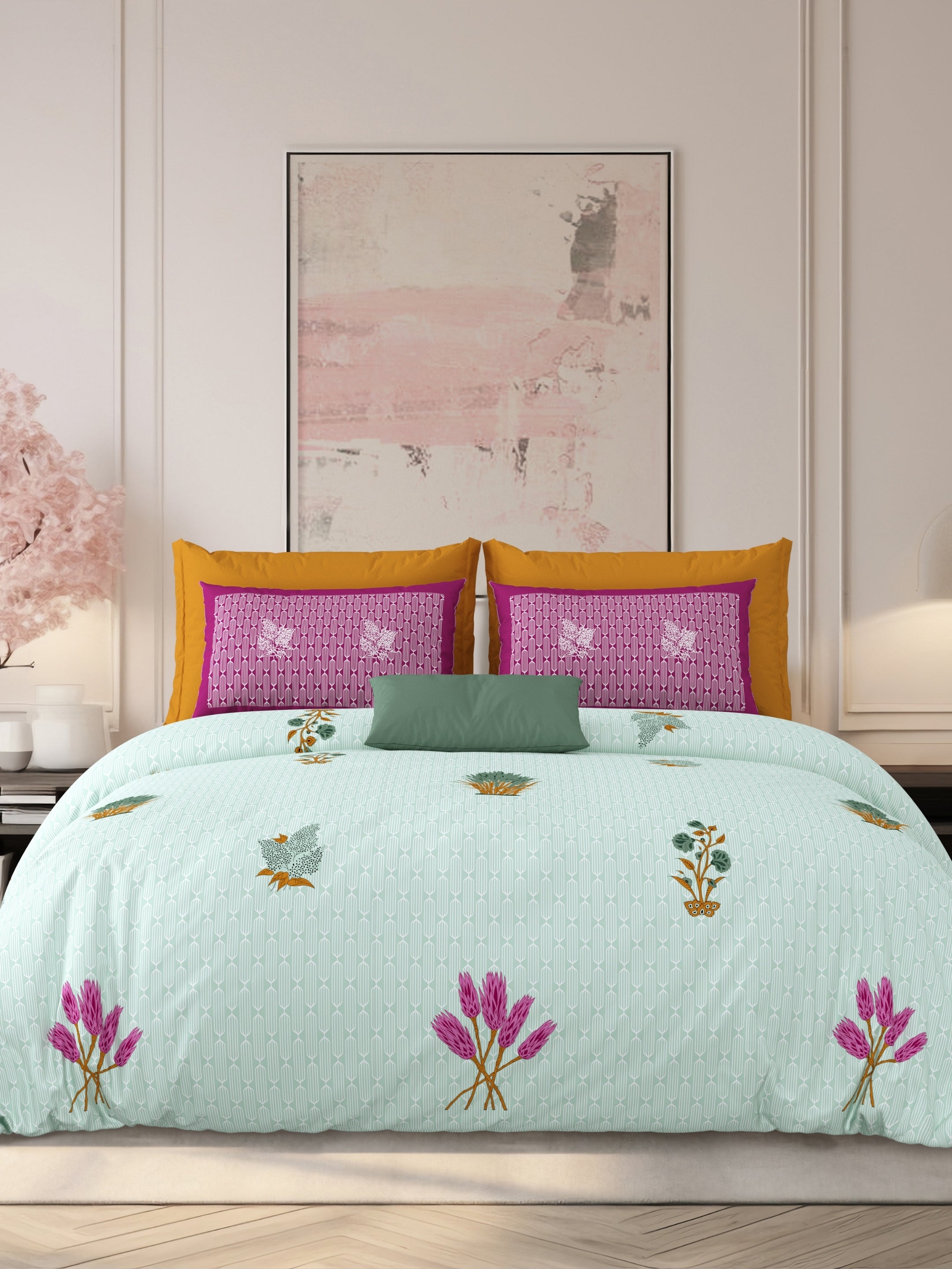LIVING ROOTS Jaipuri Hand Block Print Super King Cotton Bedsheet 104*104 inches (8.6*8.6 feet) With 2 Pillow Cover | 240 TC | Rich Fast Colour With No Colour Bleeding | (521-C) (Green)