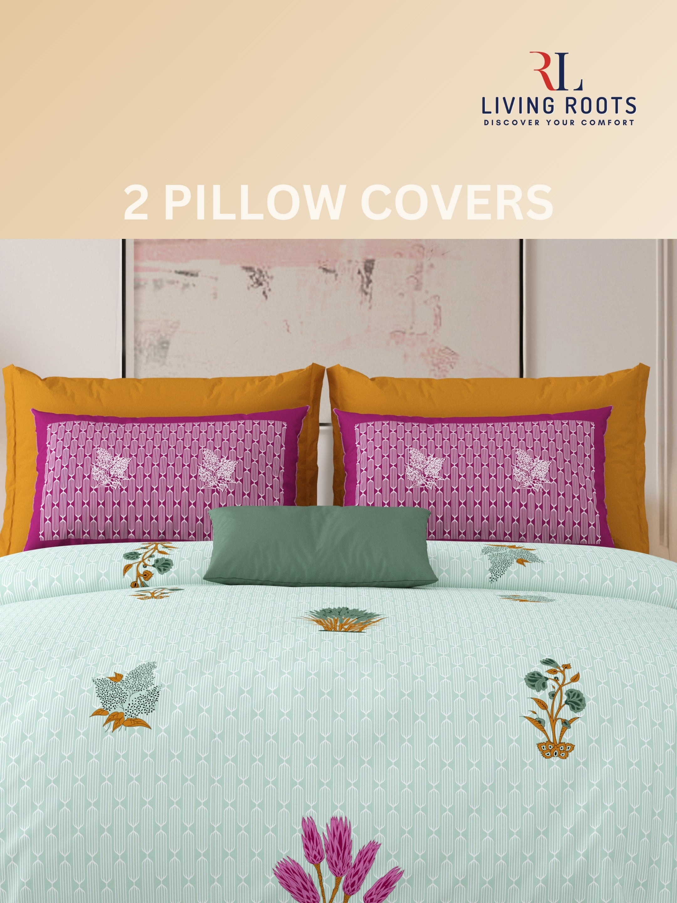 LIVING ROOTS Jaipuri Hand Block Print Super King Cotton Bedsheet 104*104 inches (8.6*8.6 feet) With 2 Pillow Cover | 240 TC | Rich Fast Colour With No Colour Bleeding | (521-C) (Green)