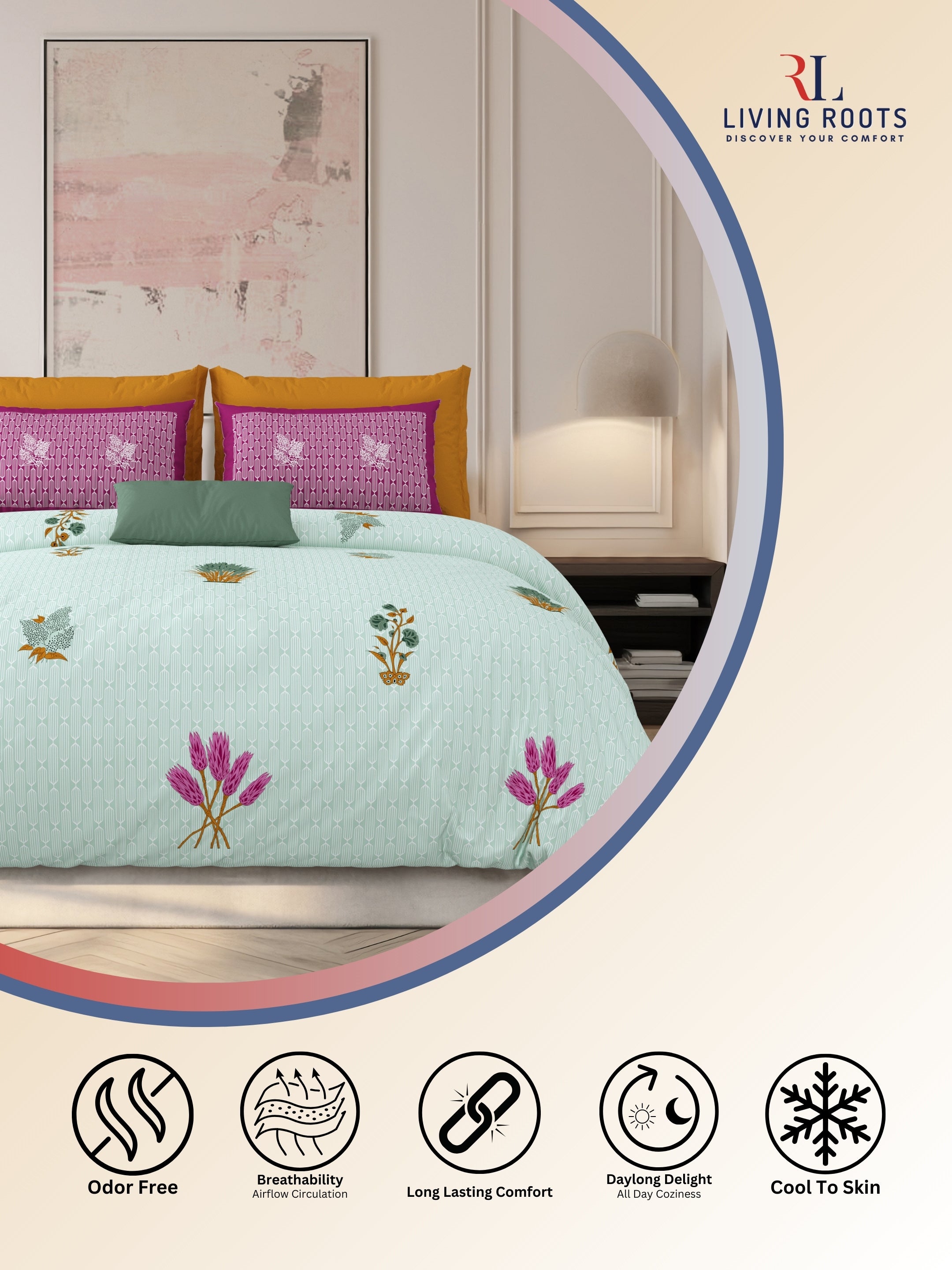 LIVING ROOTS Jaipuri Hand Block Print Super King Cotton Bedsheet 104*104 inches (8.6*8.6 feet) With 2 Pillow Cover | 240 TC | Rich Fast Colour With No Colour Bleeding | (521-C) (Green)