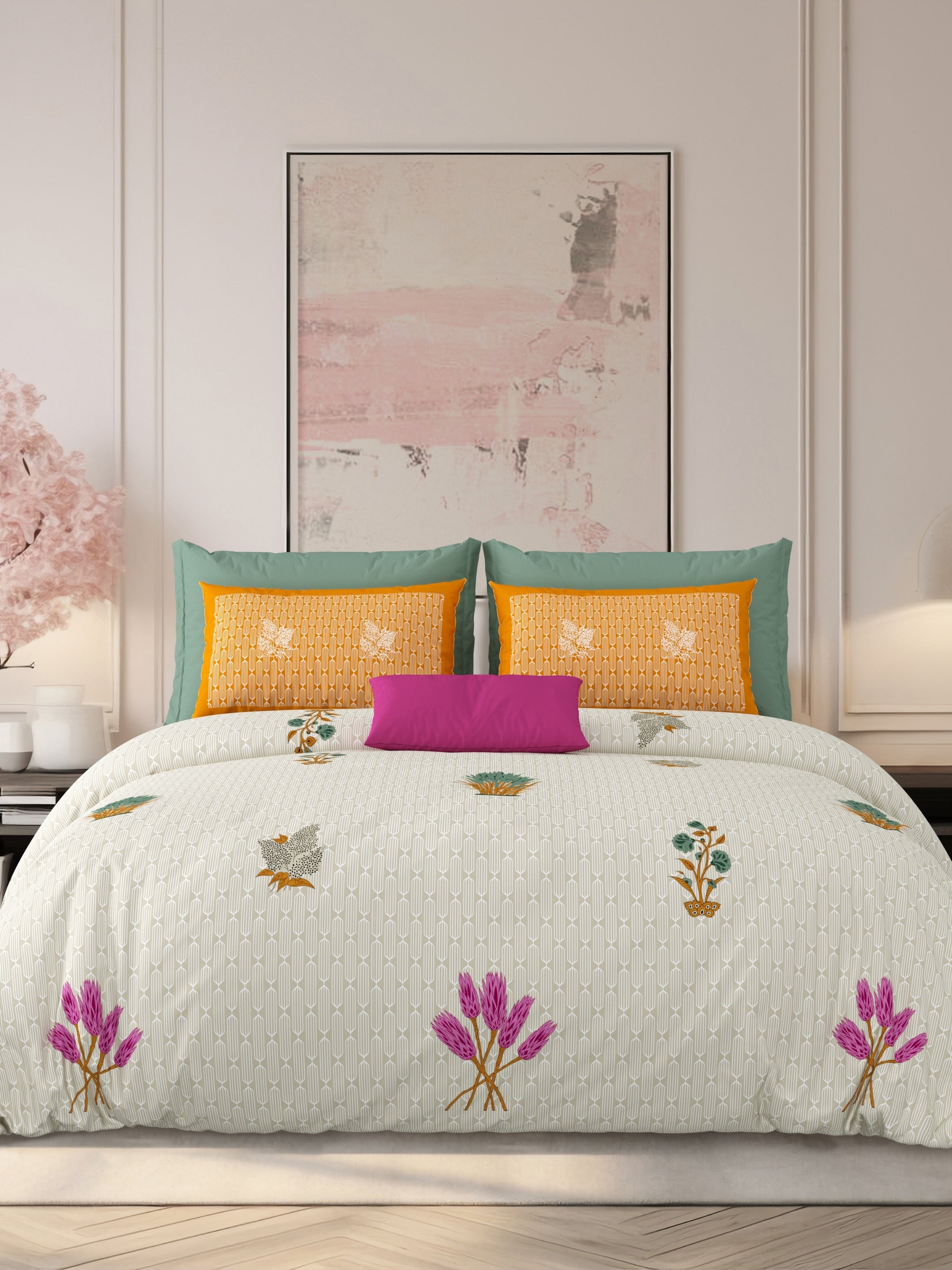LIVING ROOTS Jaipuri Hand Block Print Super King Cotton Bedsheet 104*104 inches (8.6*8.6 feet) With 2 Pillow Cover | 240 TC | Rich Fast Colour With No Colour Bleeding | (521-D) (Brown)