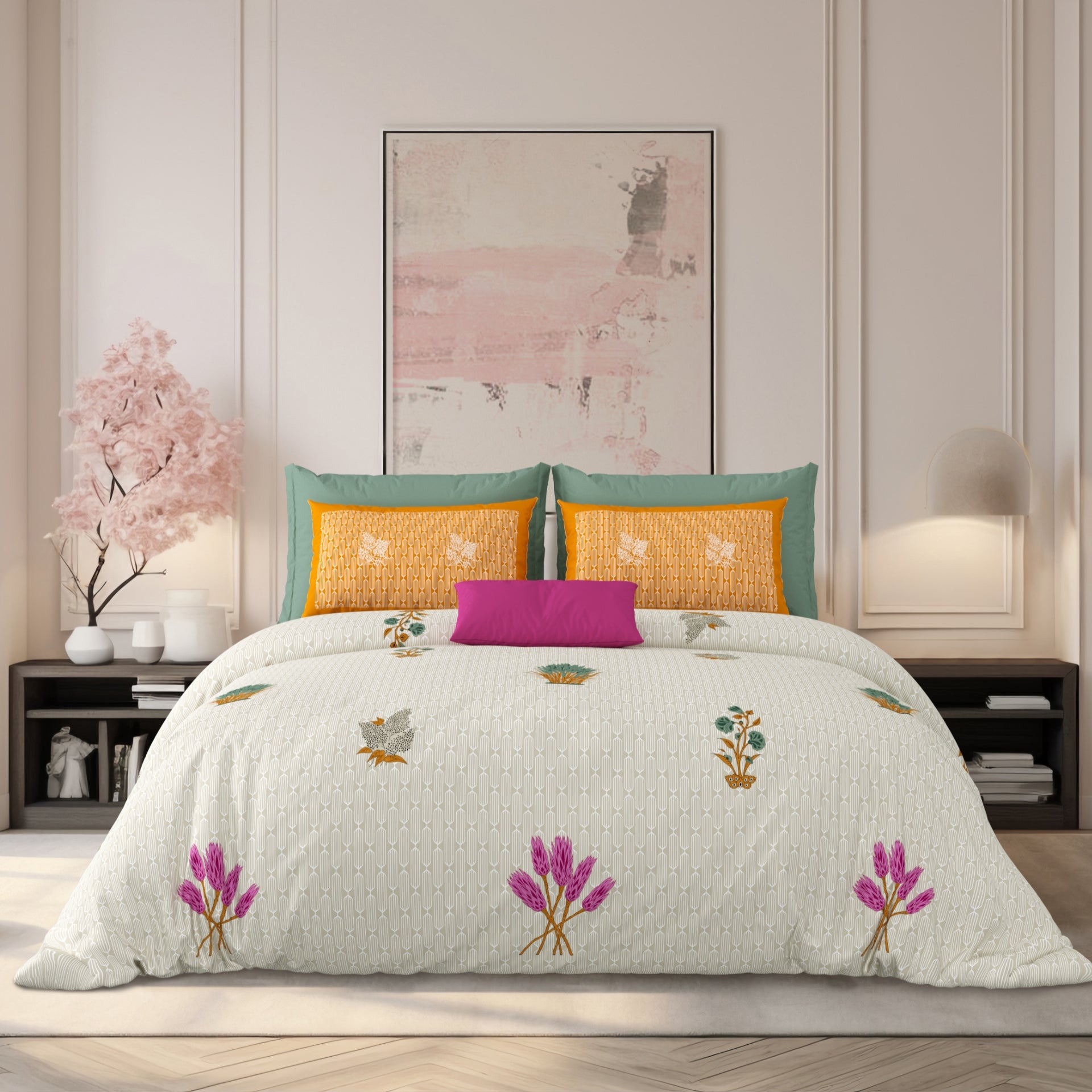 LIVING ROOTS Jaipuri Hand Block Print Super King Cotton Bedsheet 104*104 inches (8.6*8.6 feet) With 2 Pillow Cover | 240 TC | Rich Fast Colour With No Colour Bleeding | (521-D) (Brown)