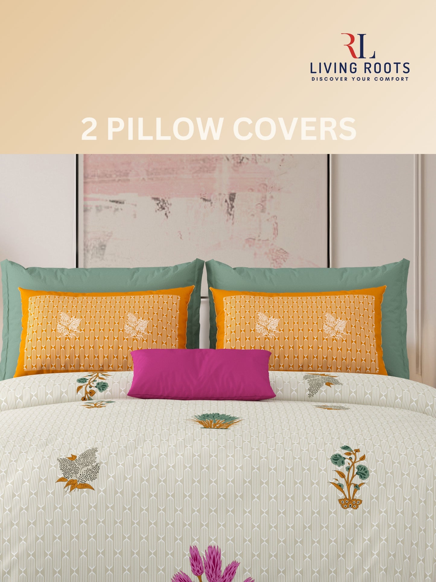 LIVING ROOTS Pure Cotton 1 Super King Size Bedsheet 104*104 inches (8.6*8.6 feet ) with 2 Pillow Cover | Rich Fast Colour with No Colour Bleeding | Soft & Skin Friendly (01-31-521-D)