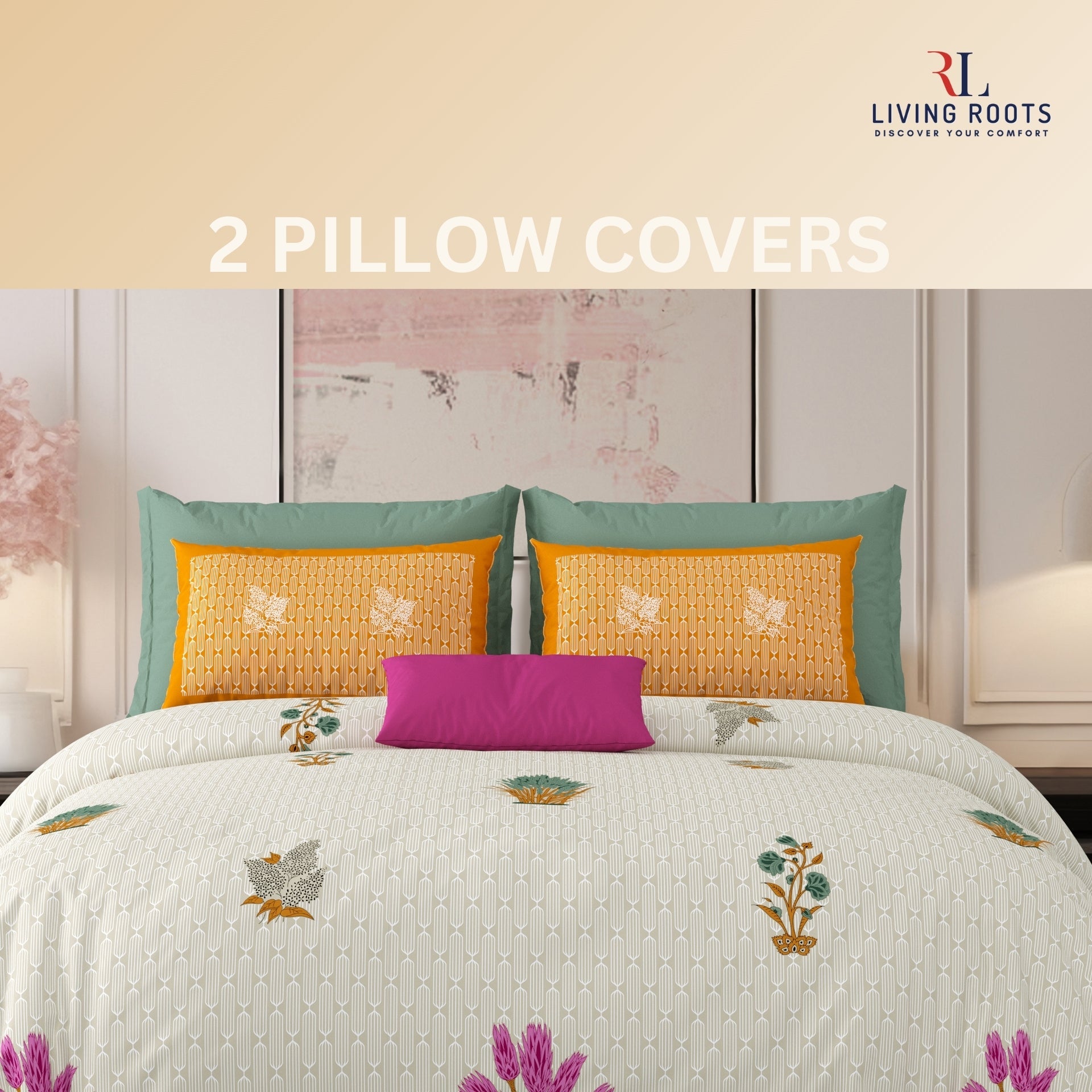 LIVING ROOTS Jaipuri Hand Block Print Super King Cotton Bedsheet 104*104 inches (8.6*8.6 feet) With 2 Pillow Cover | 240 TC | Rich Fast Colour With No Colour Bleeding | (521-D) (Brown)