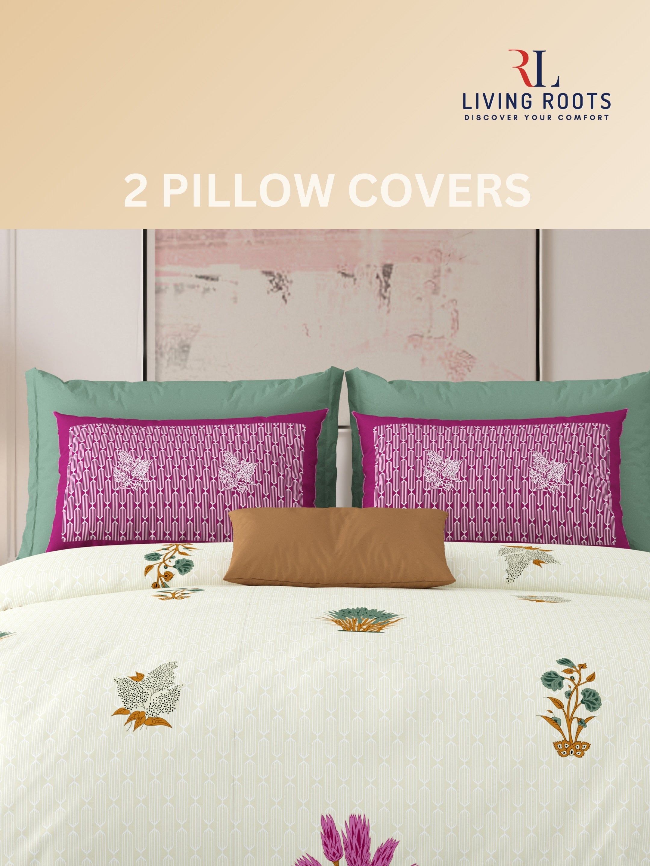 LIVING ROOTS Jaipuri Hand Block Print Super King Cotton Bedsheet 104*104 inches (8.6*8.6 feet) With 2 Pillow Cover | 240 TC | Rich Fast Colour With No Colour Bleeding | (521-E) (Cream)