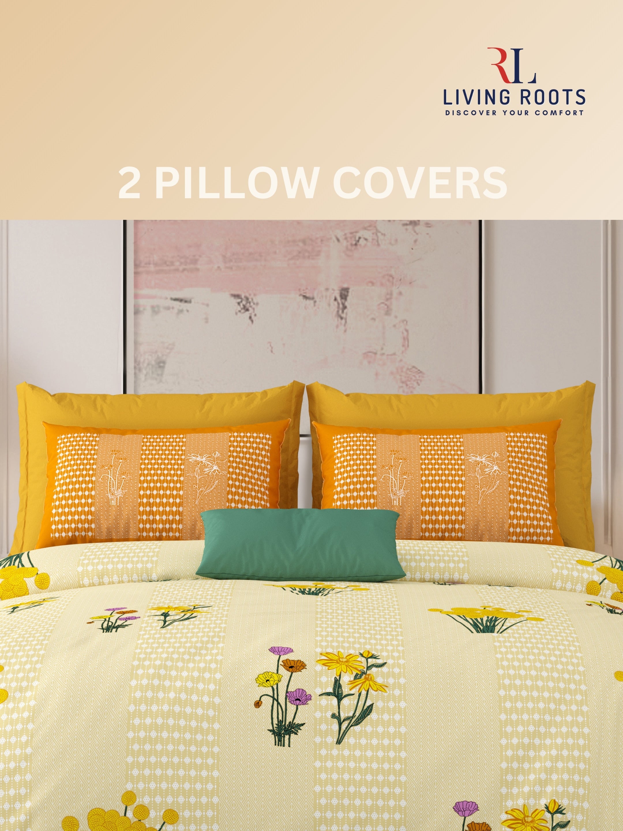 LIVING ROOTS Jaipuri Hand Block Print Super King Cotton Bedsheet 104*104 inches (8.6*8.6 feet) With 2 Pillow Cover | 240 TC | Rich Fast Colour With No Colour Bleeding | (522-A) (Yellow)