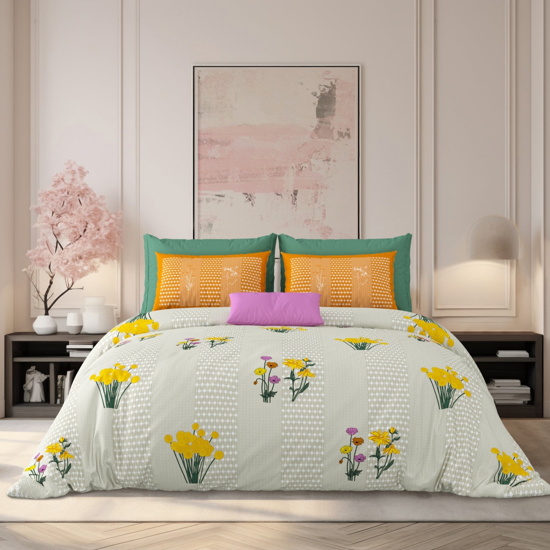 LIVING ROOTS Jaipuri Hand Block Print Super King Cotton Bedsheet 104*104 inches (8.6*8.6 feet) With 2 Pillow Cover | 240 TC | Rich Fast Colour With No Colour Bleeding | (522-B) (Brown)