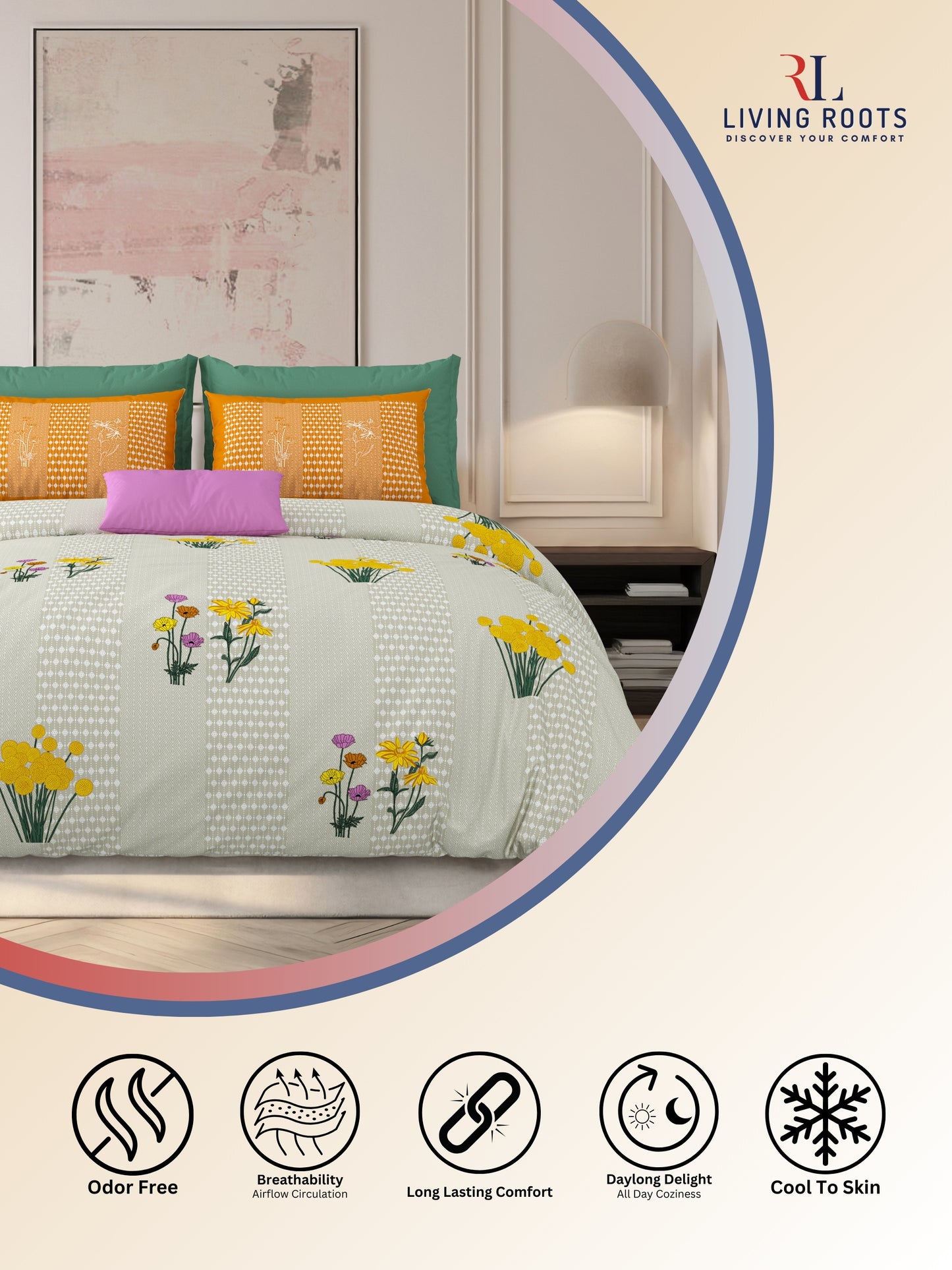 LIVING ROOTS Pure Cotton 1 Super King Size Bedsheet 104*104 inches (8.6*8.6 feet ) with 2 Pillow Cover | Rich Fast Colour with No Colour Bleeding | Soft & Skin Friendly (01-31-522-B)